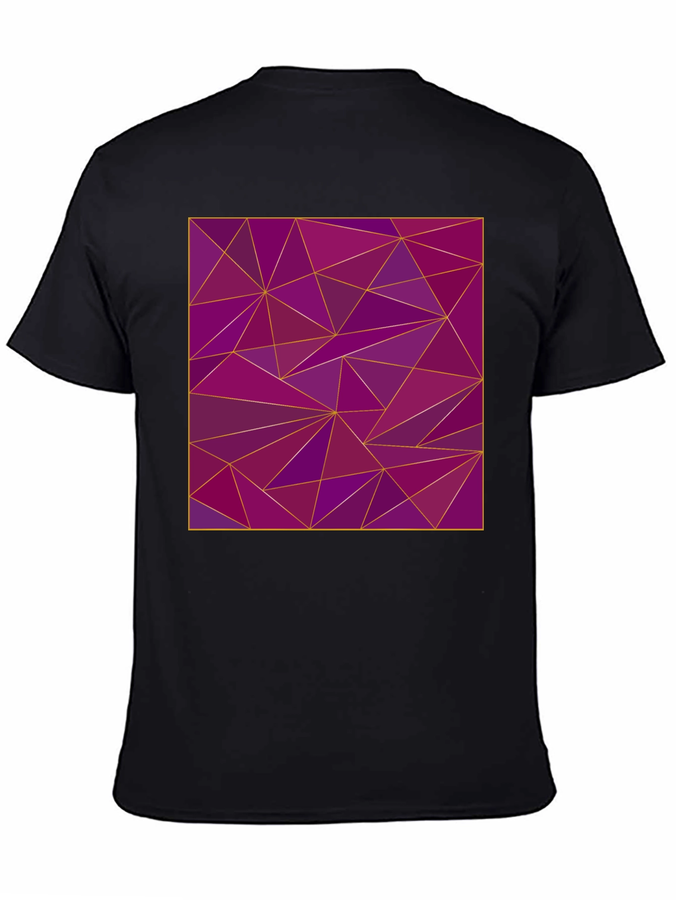 Geometric Purple Triangle Print Black T-Shirt