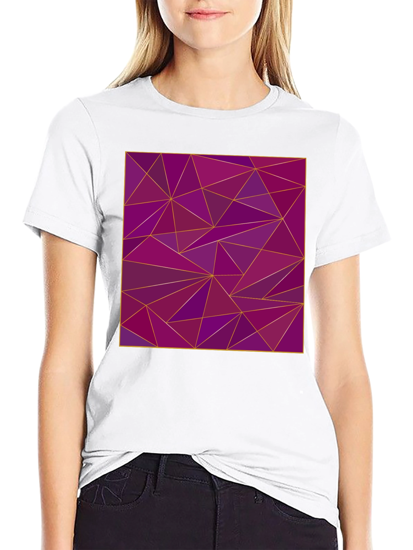 Geometric Purple Triangle Print Black T-Shirt