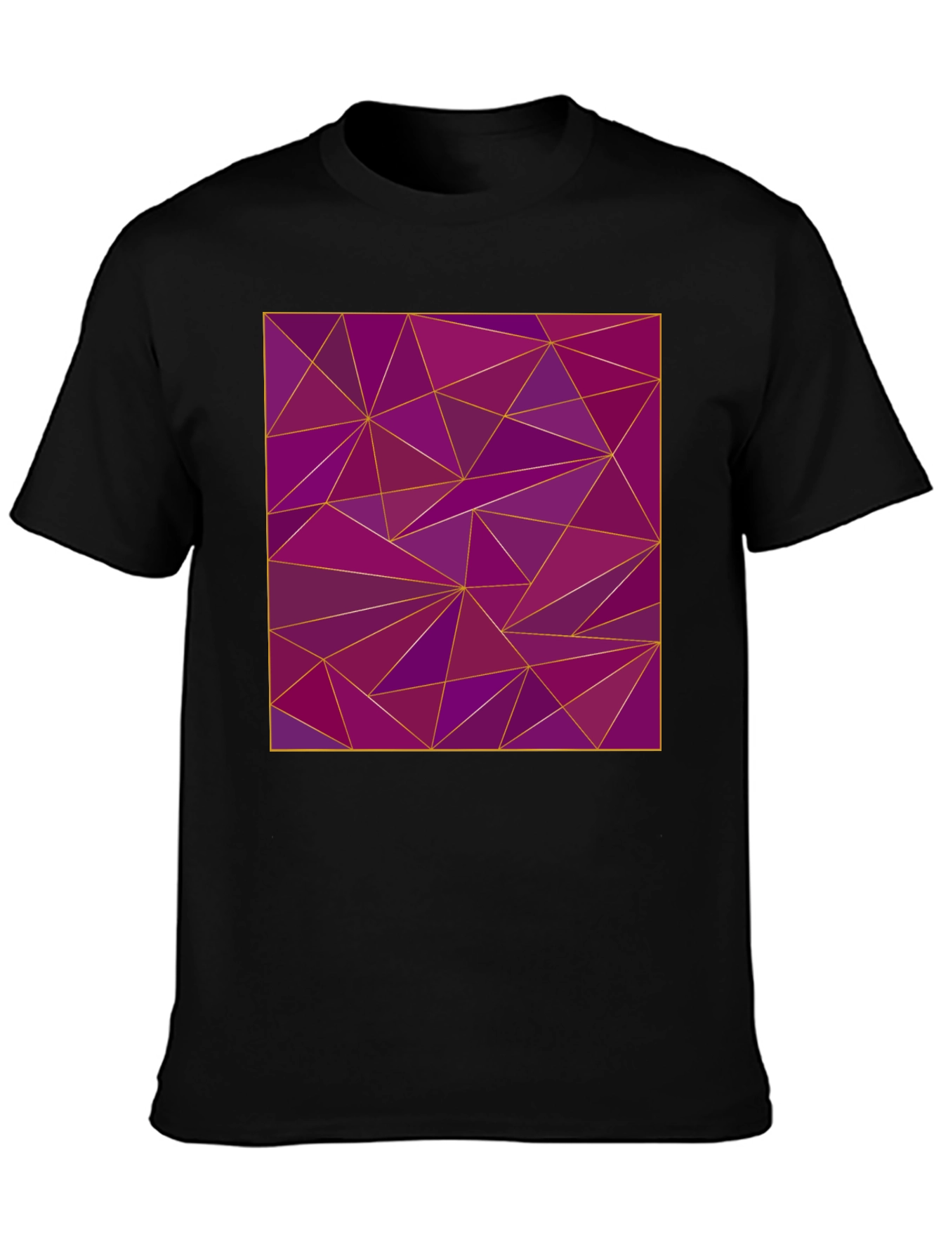 Geometric Purple Triangle Print Black T-Shirt