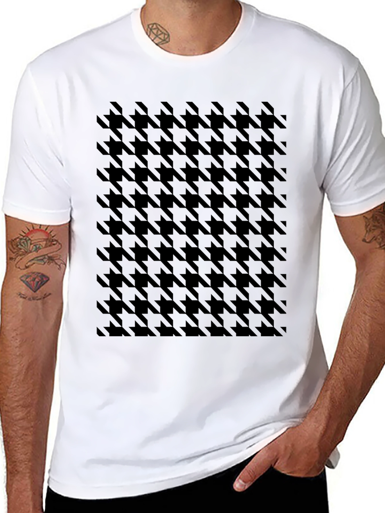 Houndstooth Pattern Black T-Shirt
