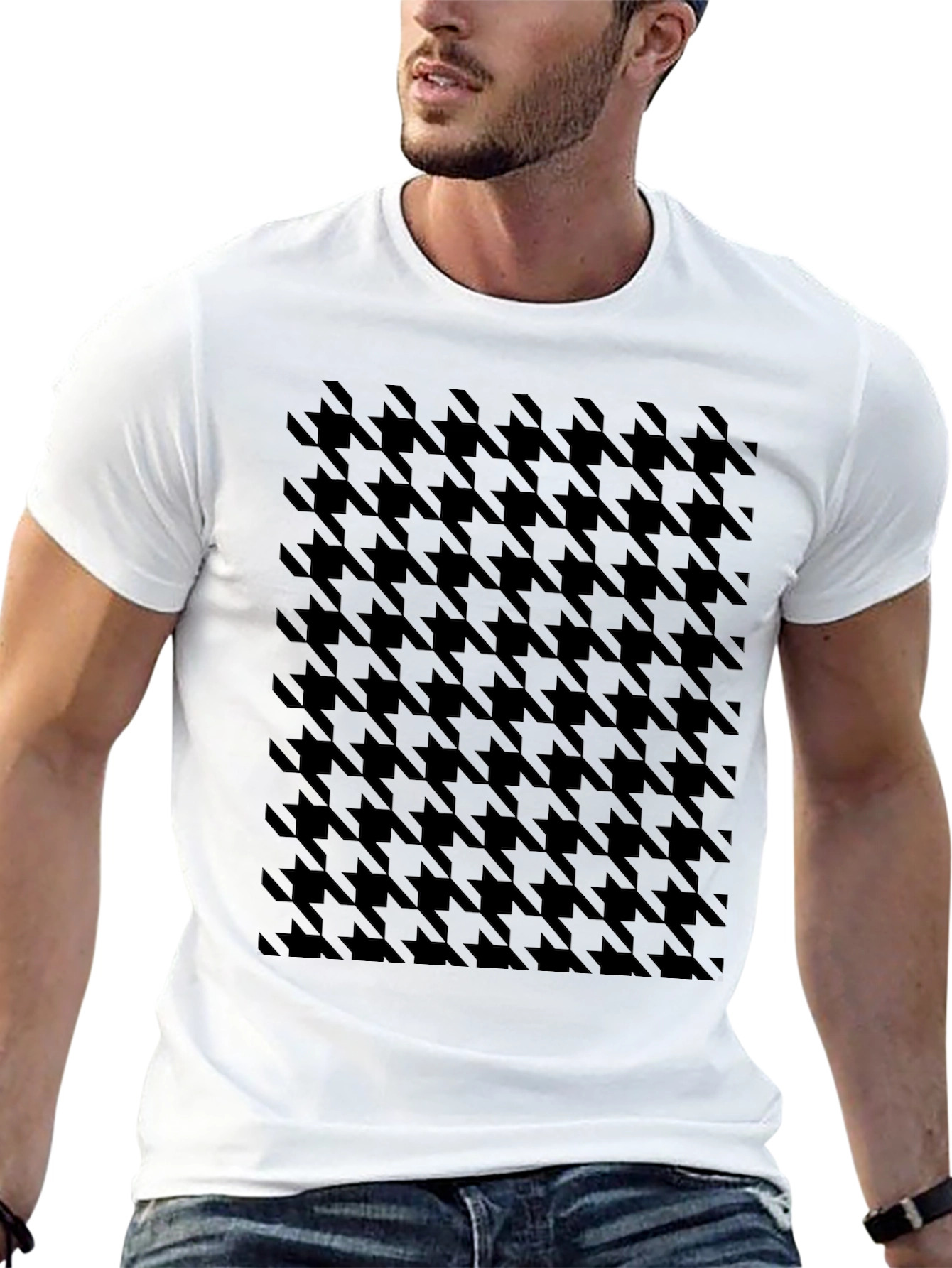 Houndstooth Pattern Black T-Shirt