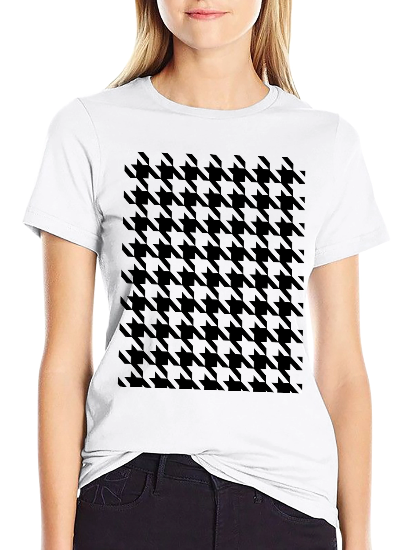 Houndstooth Pattern Black T-Shirt