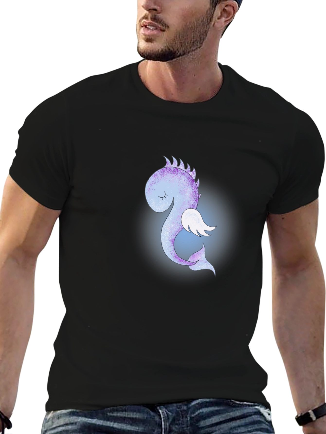 Cute Flying Sea Dragon Graphic Tee - Black