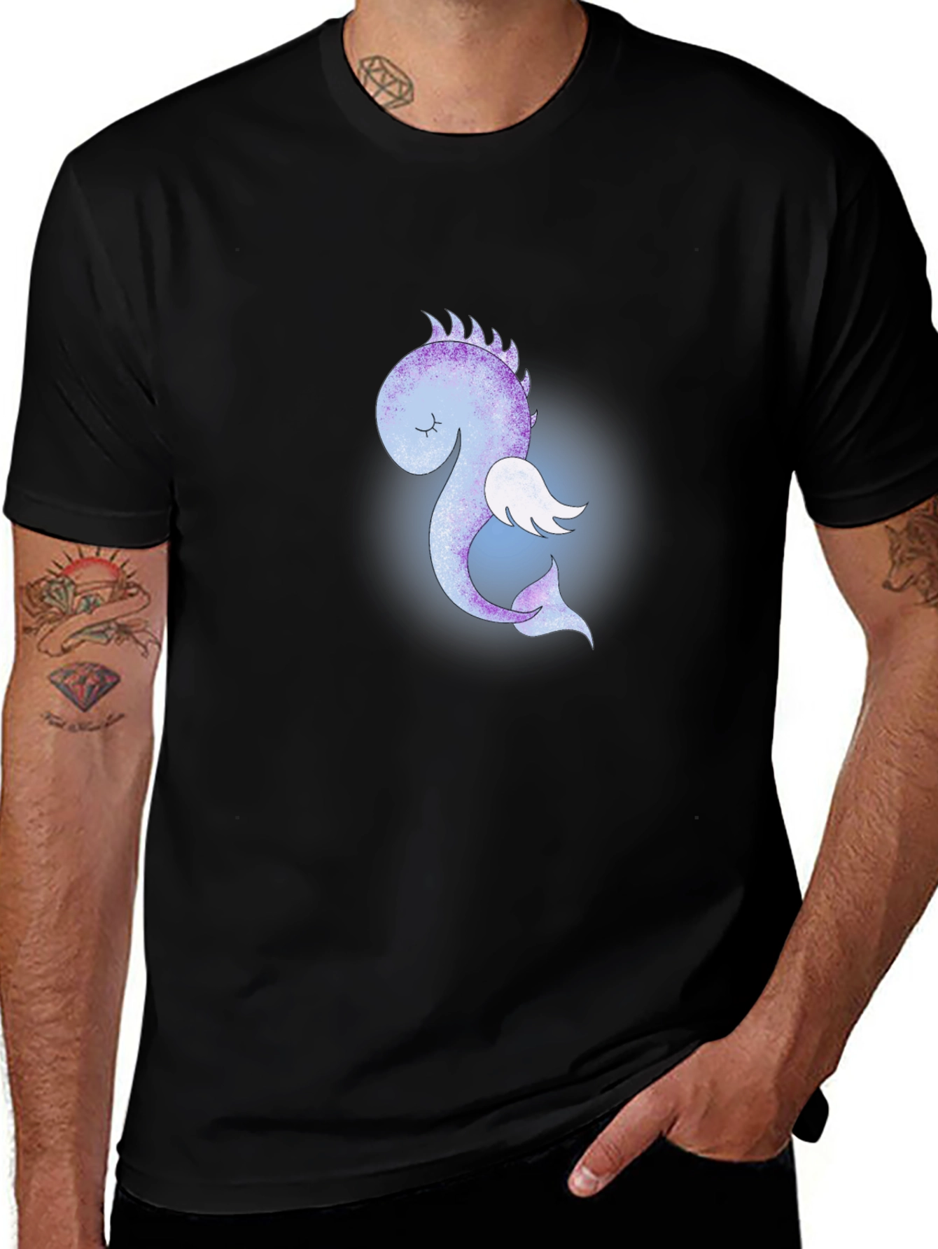Cute Flying Sea Dragon Graphic Tee - Black
