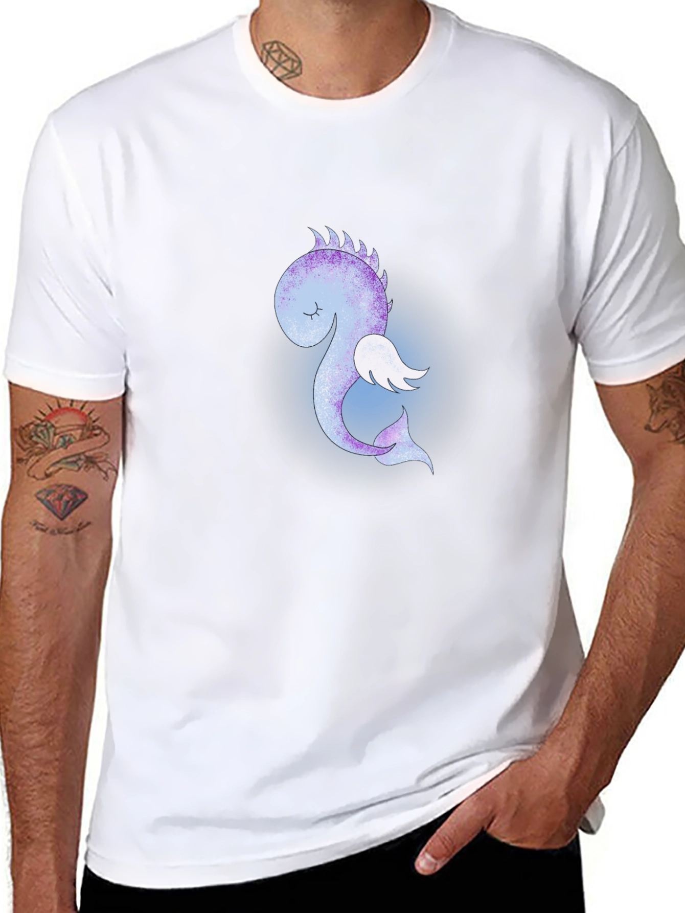 Cute Flying Sea Dragon Graphic Tee - Black