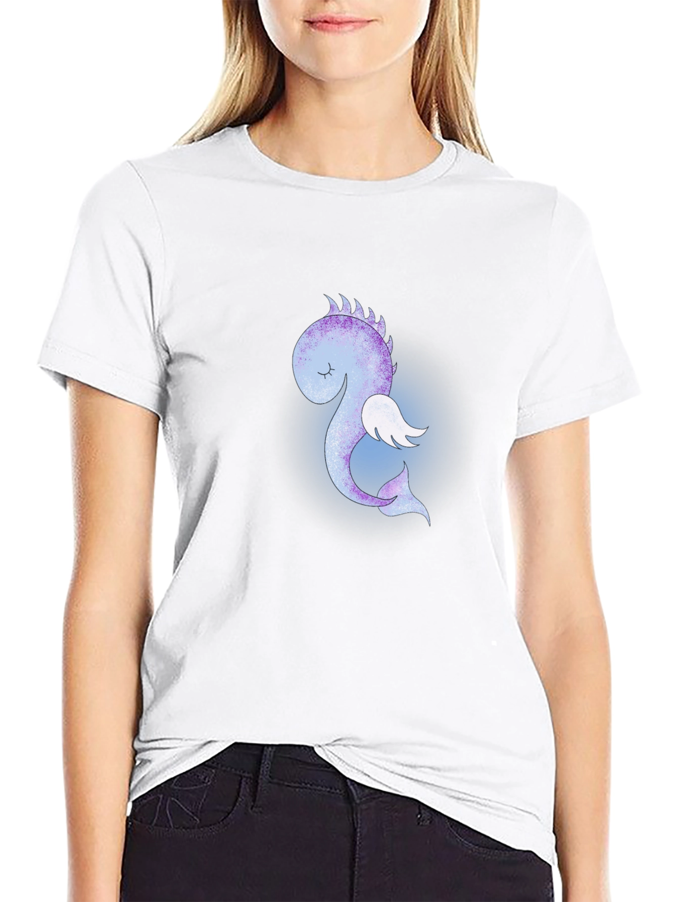 Cute Flying Sea Dragon Graphic Tee - Black