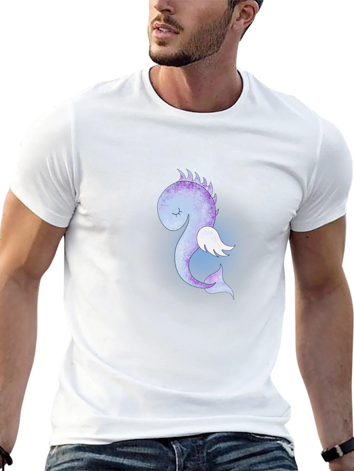 Cute Flying Sea Dragon Graphic Tee - Black