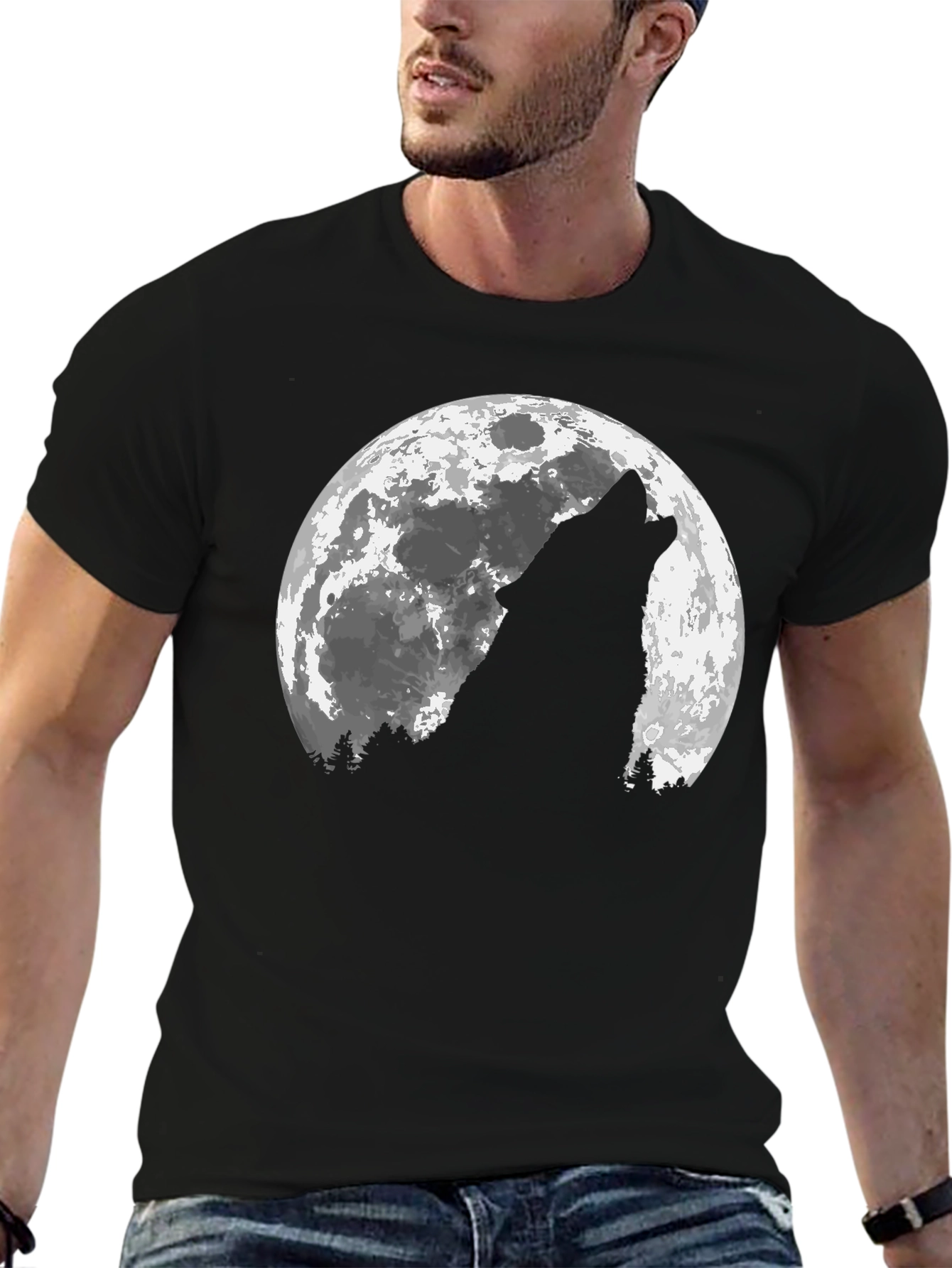Wolf Moon Graphic T-Shirt - Mens Black Tee