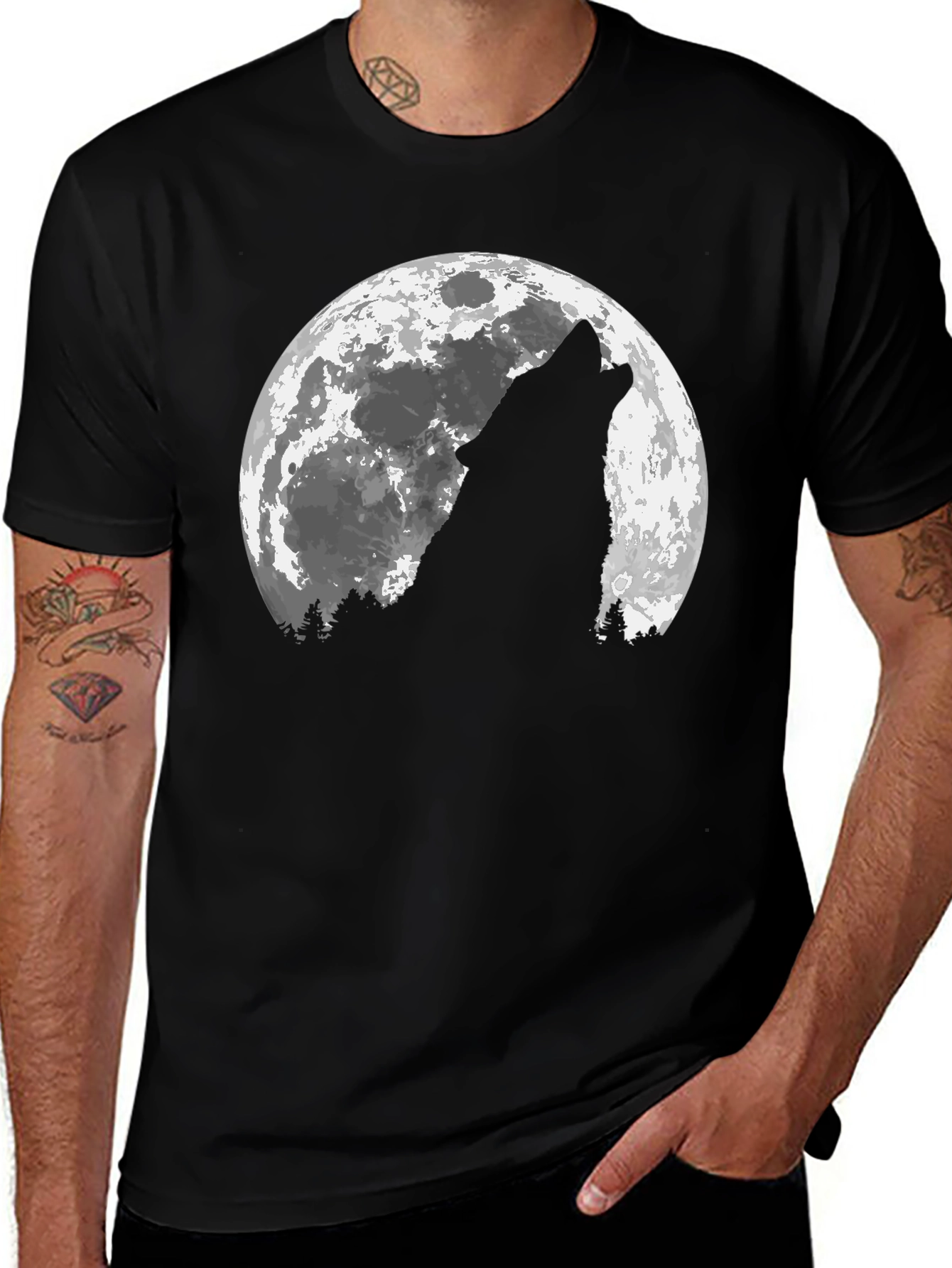 Wolf Moon Graphic T-Shirt - Mens Black Tee