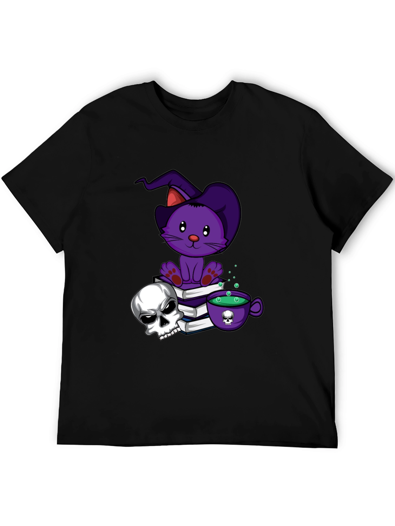 Spooky Cat T-Shirt: Witch Cat Skull & Potion