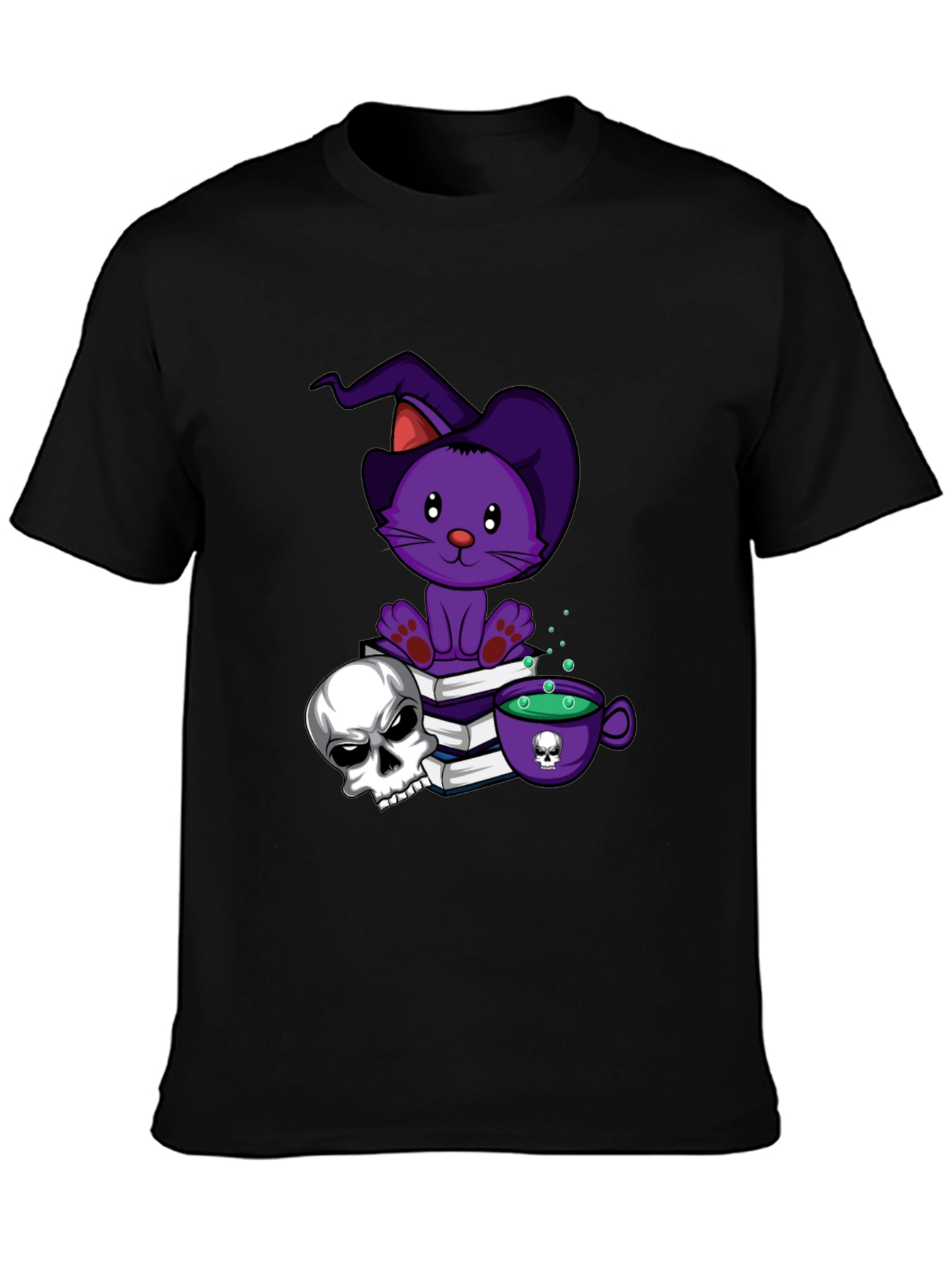 Spooky Cat T-Shirt: Witch Cat Skull & Potion