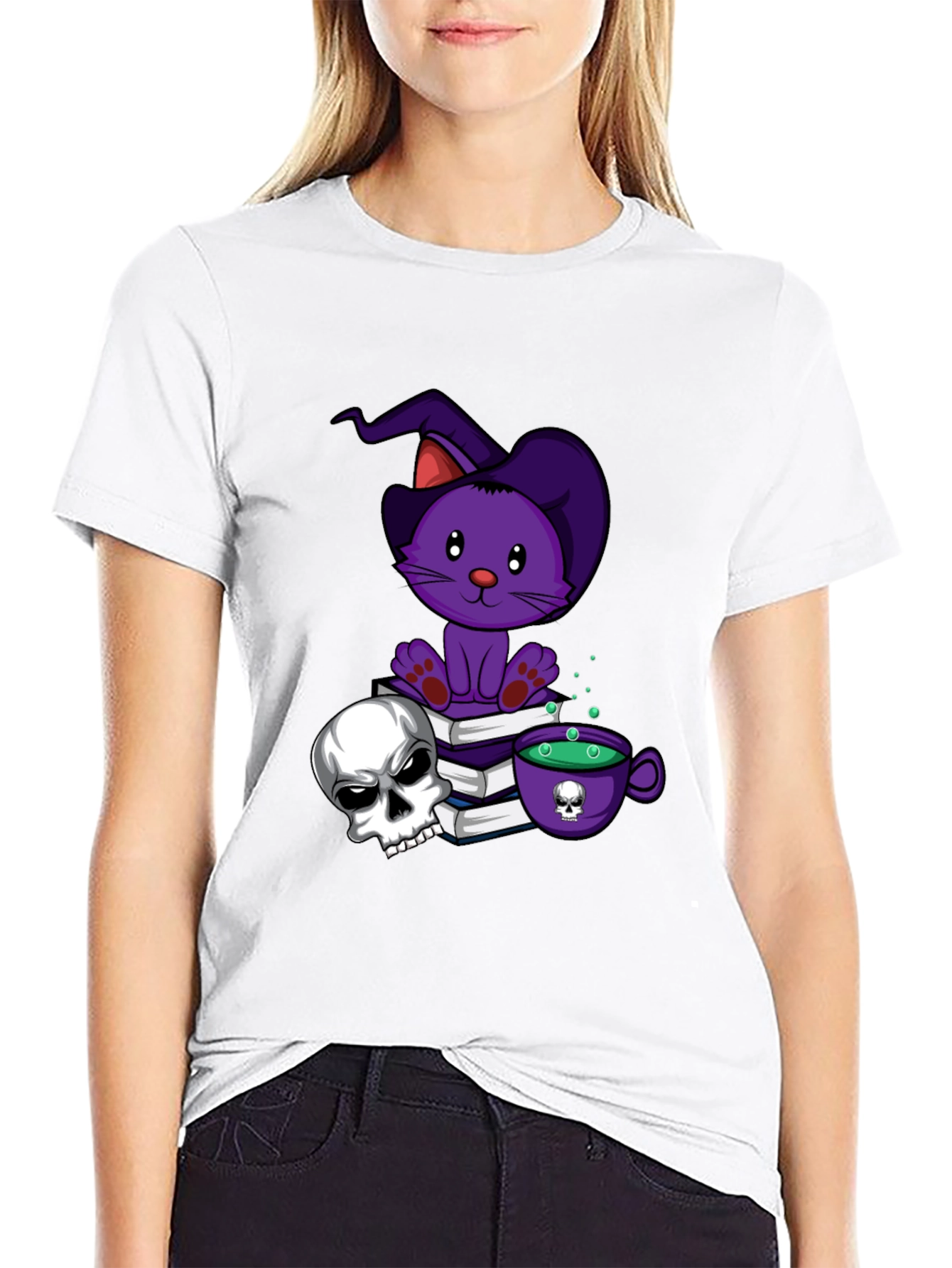 Spooky Cat T-Shirt: Witch Cat Skull & Potion