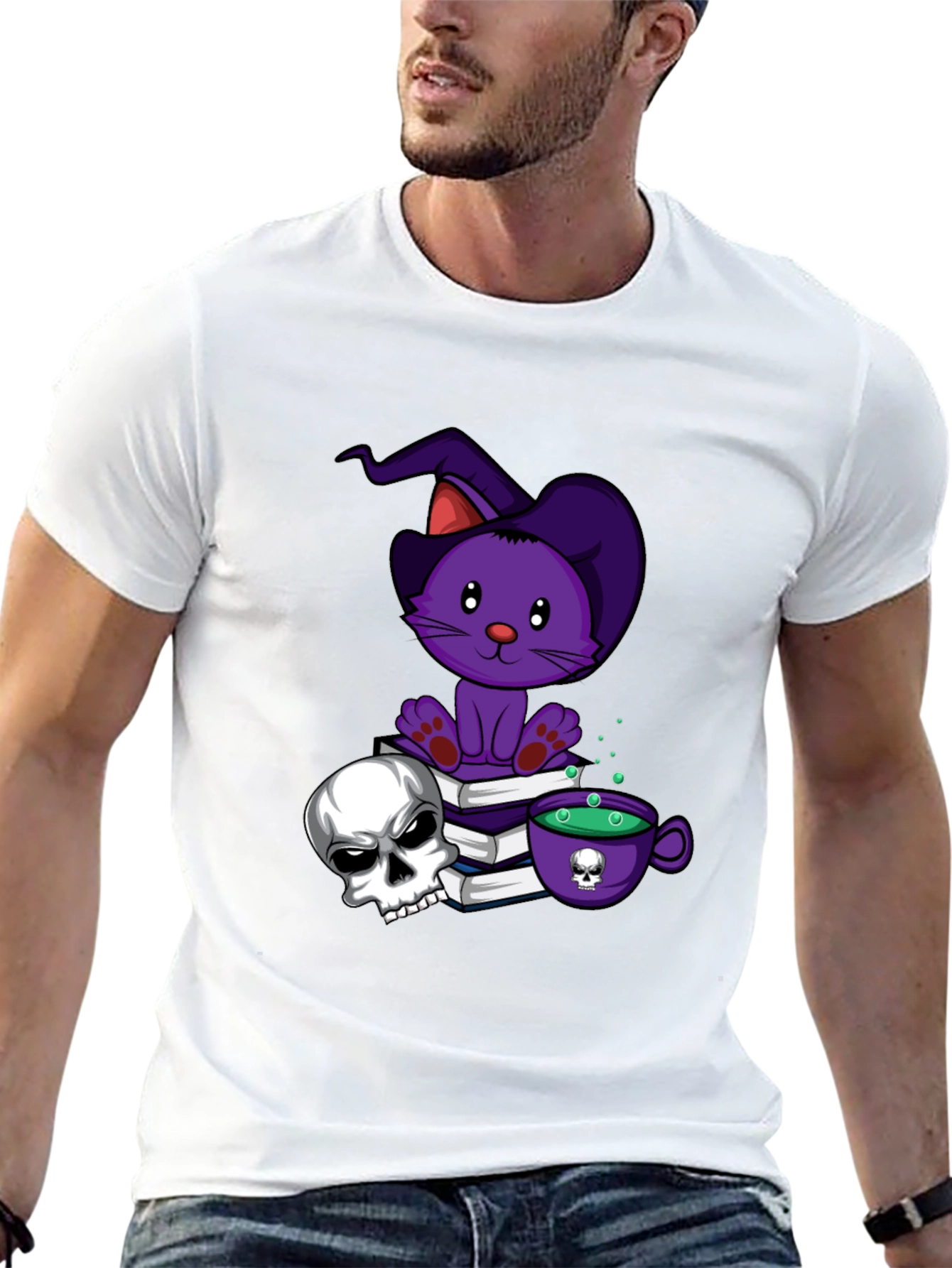 Spooky Cat T-Shirt: Witch Cat Skull & Potion