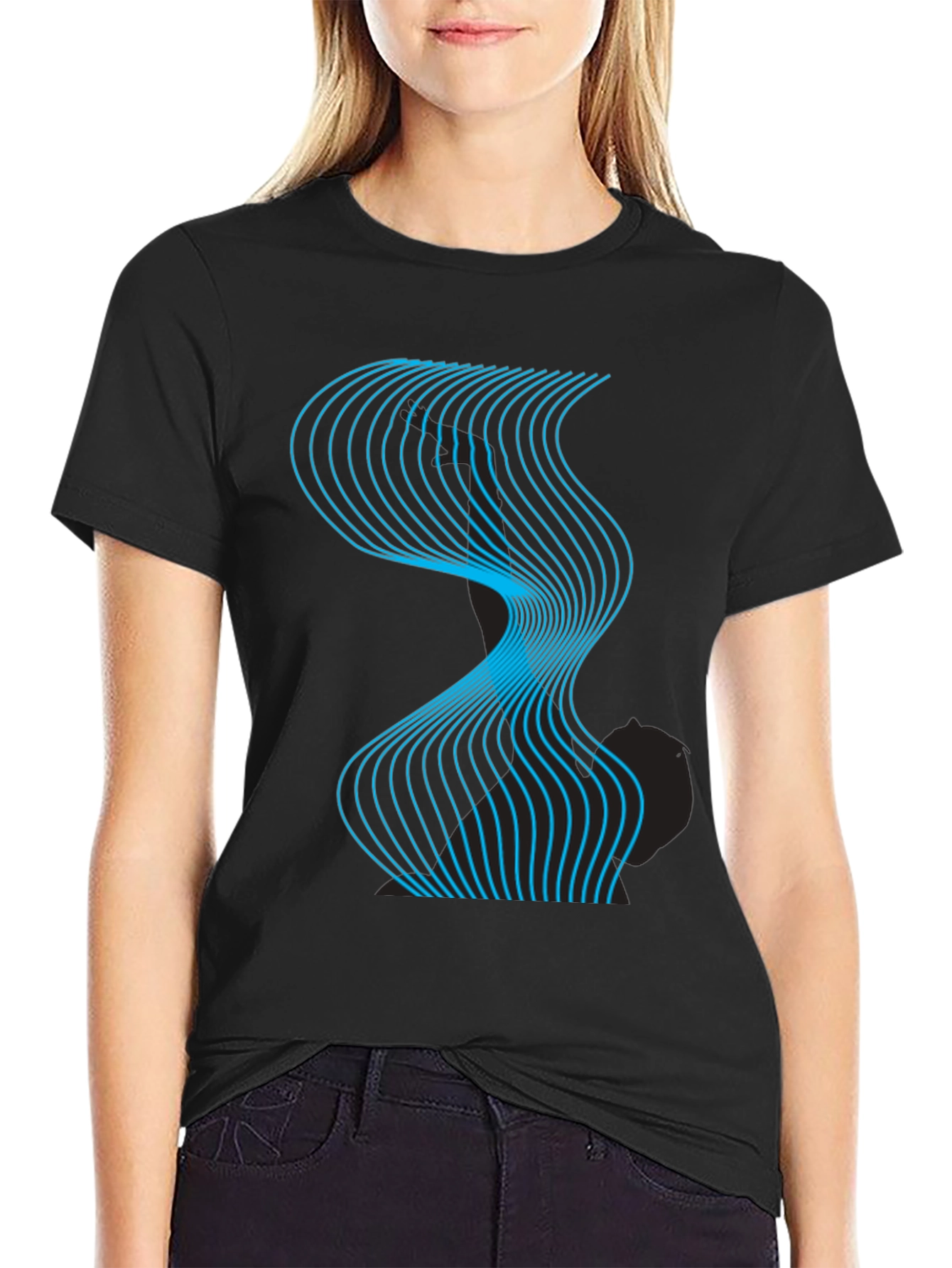 Abstract Wave Graphic Tee - Modern Design Black T-Shirt