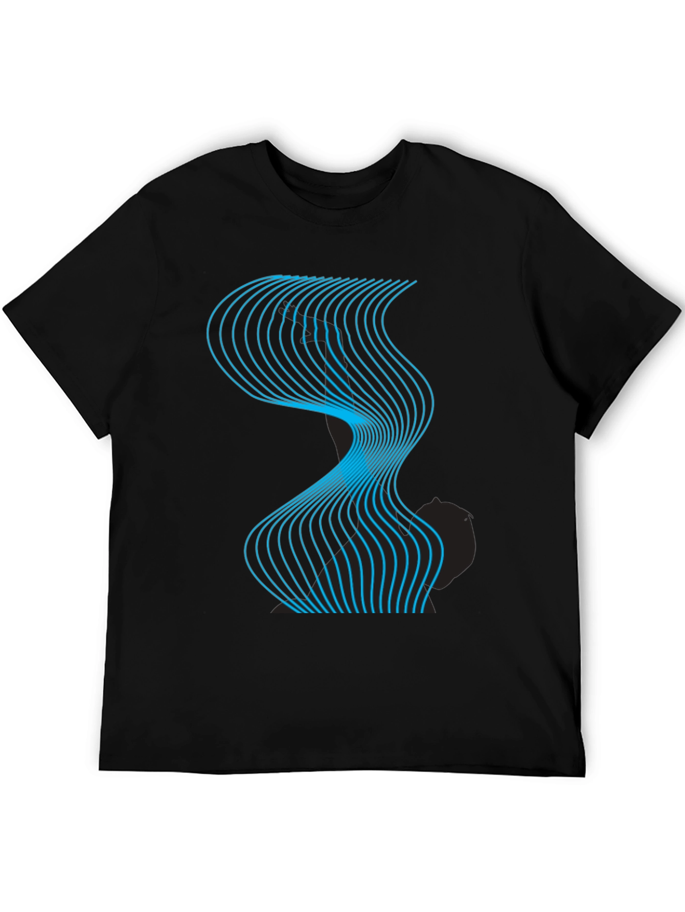 Abstract Wave Graphic Tee - Modern Design Black T-Shirt