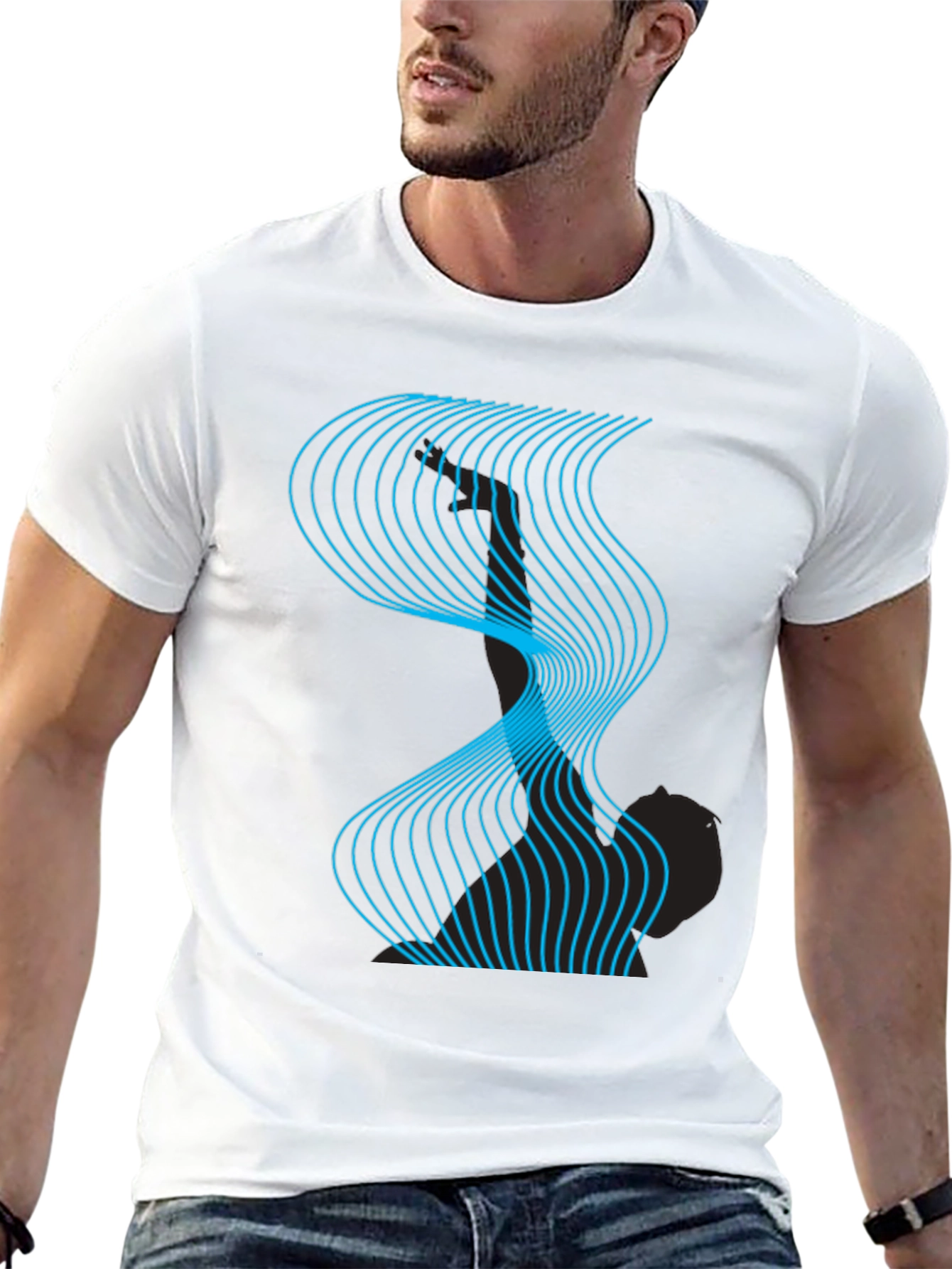 Abstract Wave Graphic Tee - Modern Design Black T-Shirt