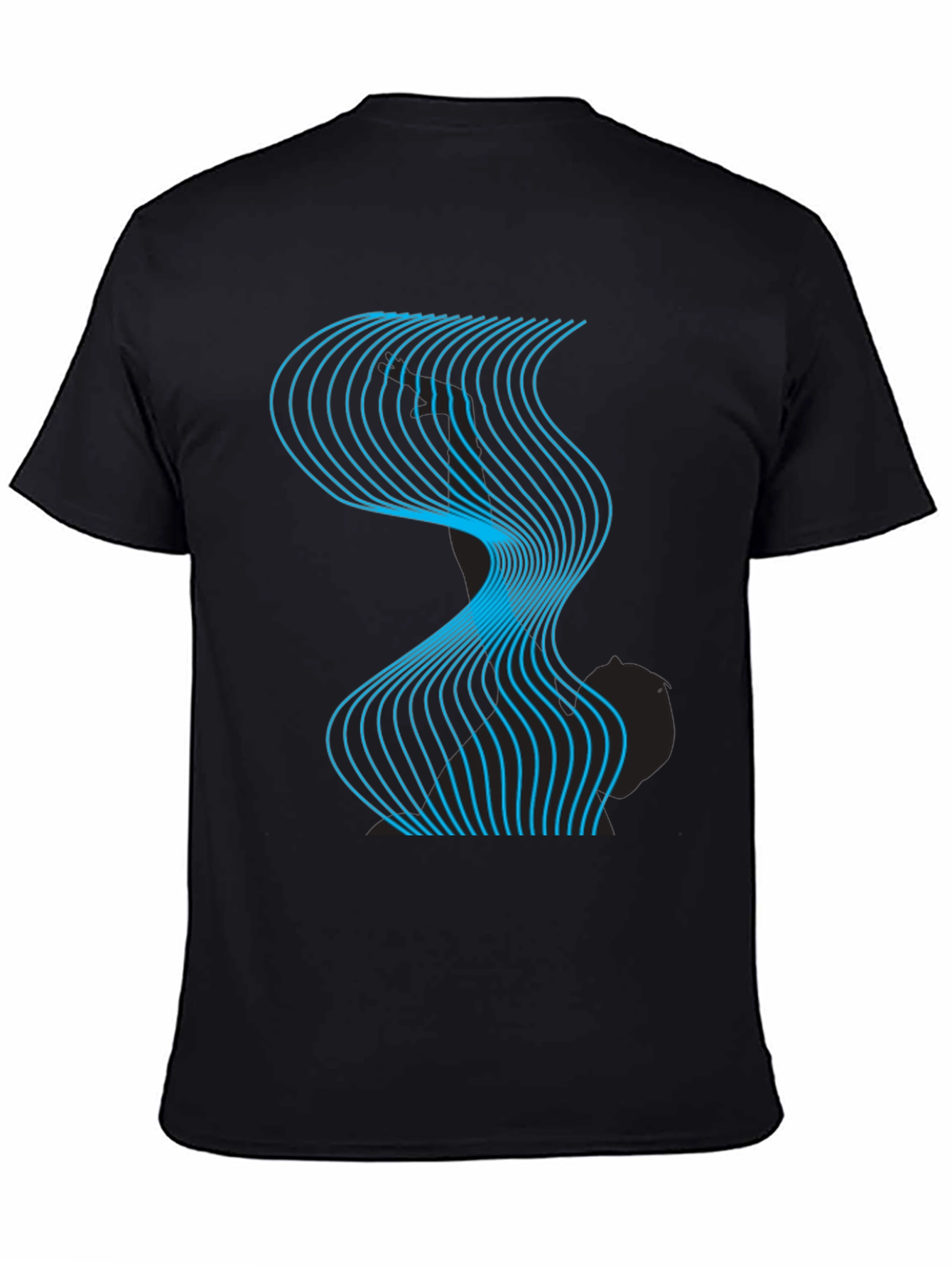 Abstract Wave Graphic Tee - Modern Design Black T-Shirt