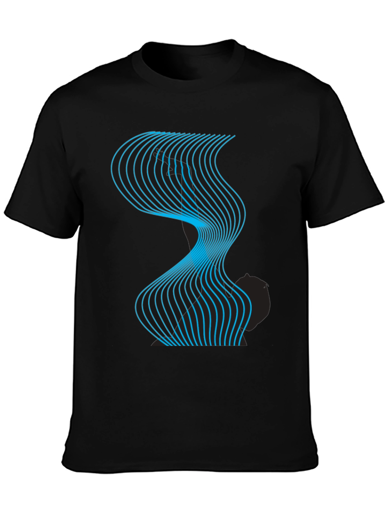 Abstract Wave Graphic Tee - Modern Design Black T-Shirt