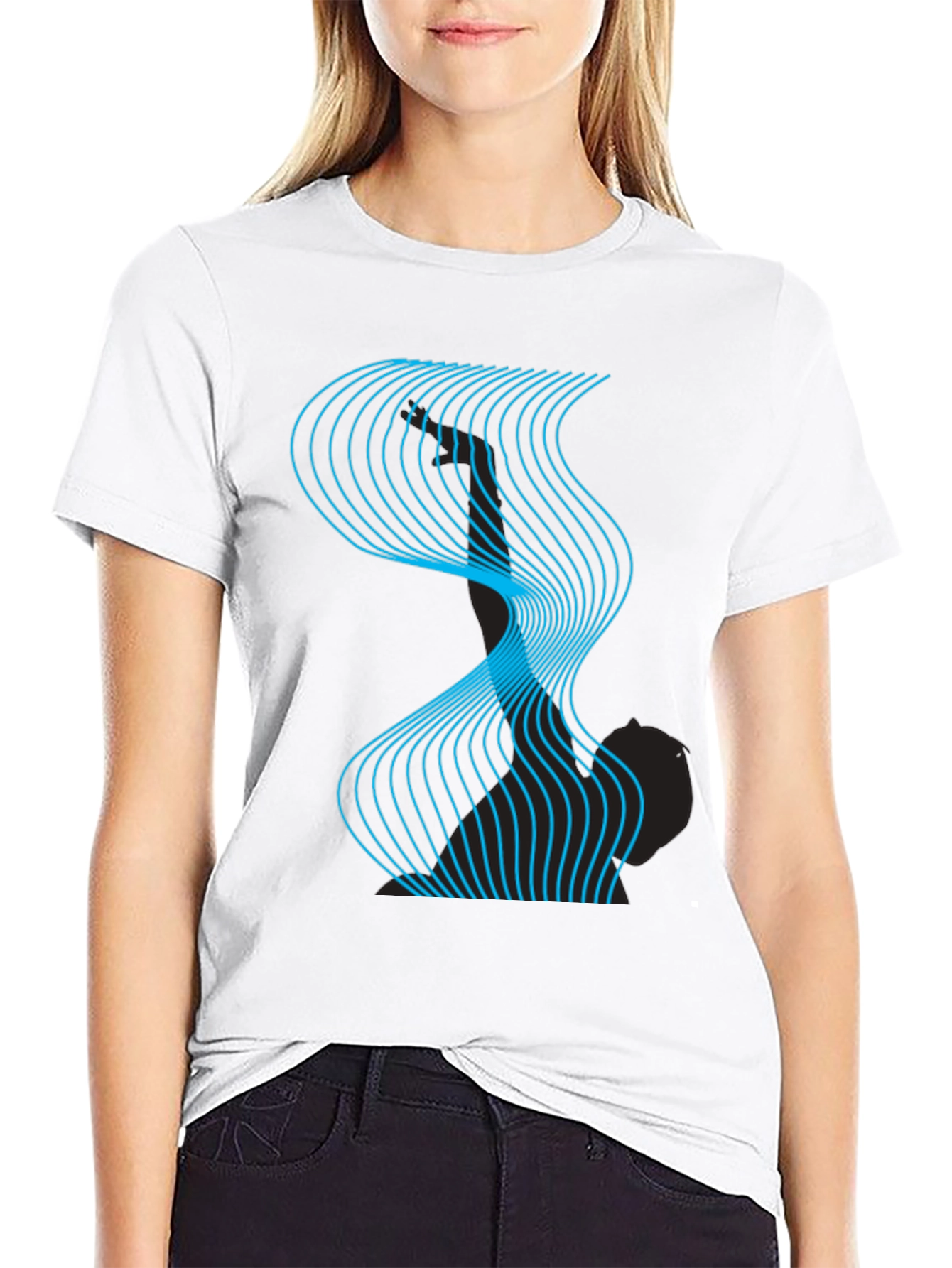 Abstract Wave Graphic Tee - Modern Design Black T-Shirt