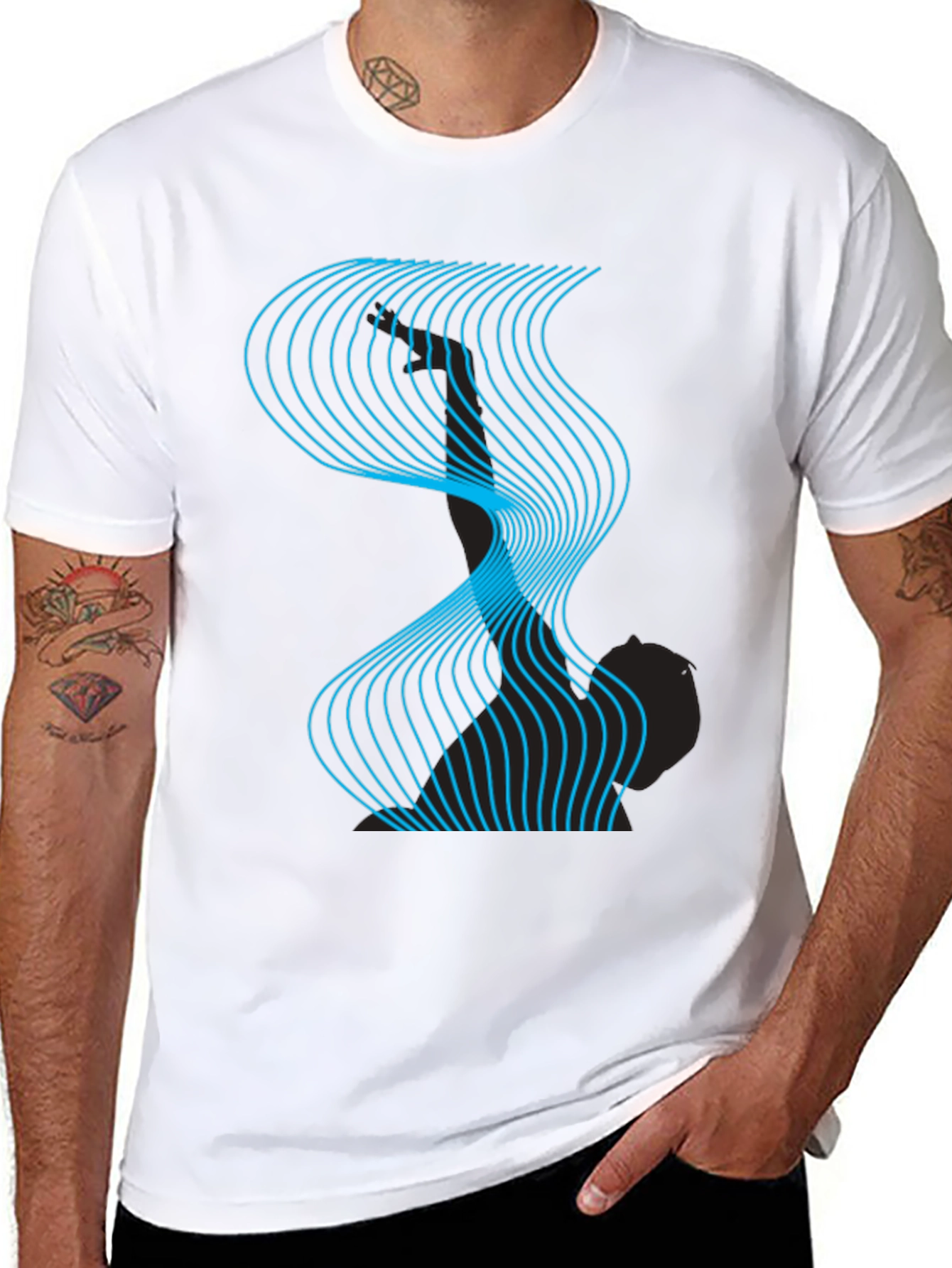 Abstract Wave Graphic Tee - Modern Design Black T-Shirt