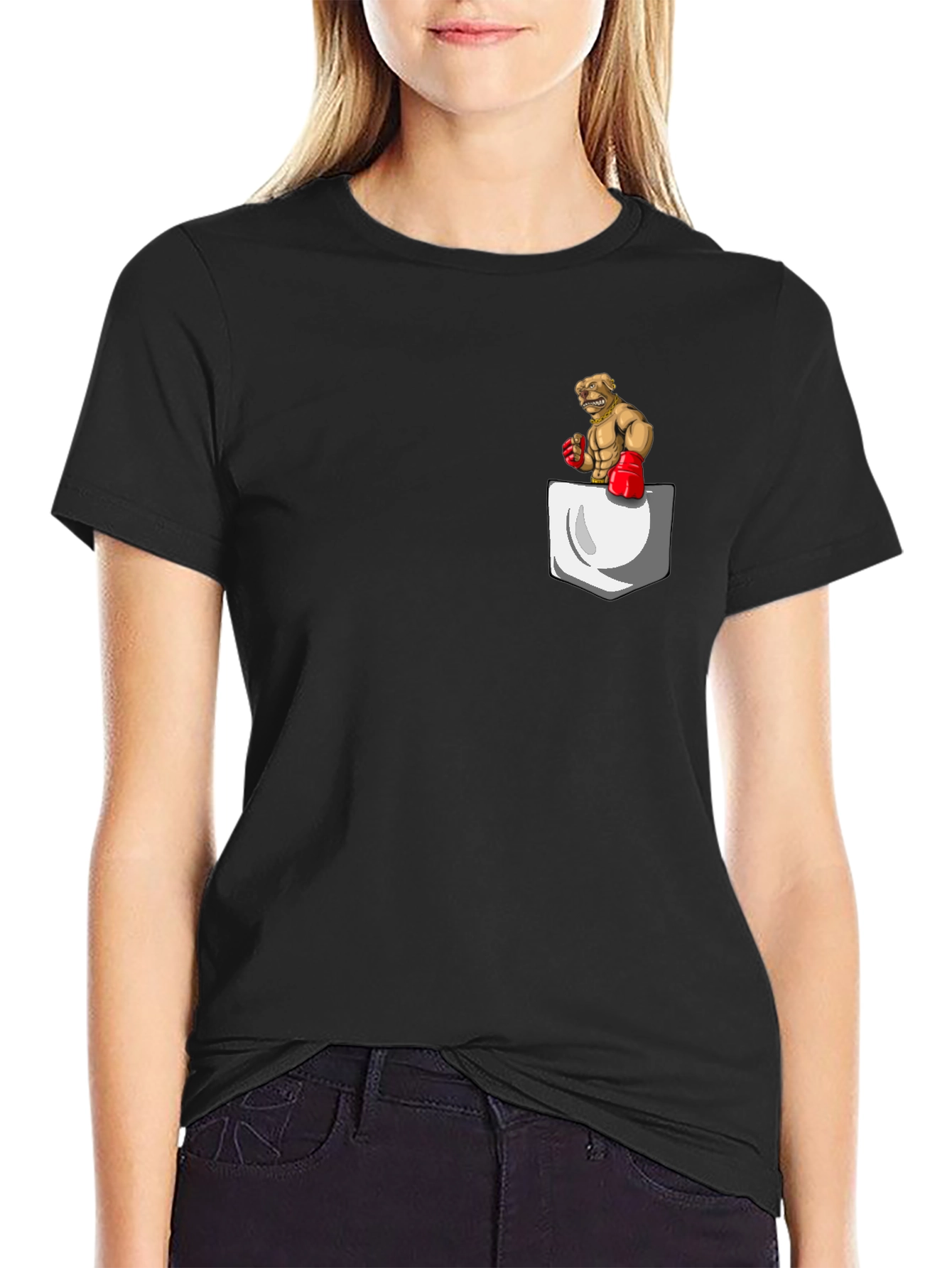 Boxer Dog Pocket Graphic Tee - Black
