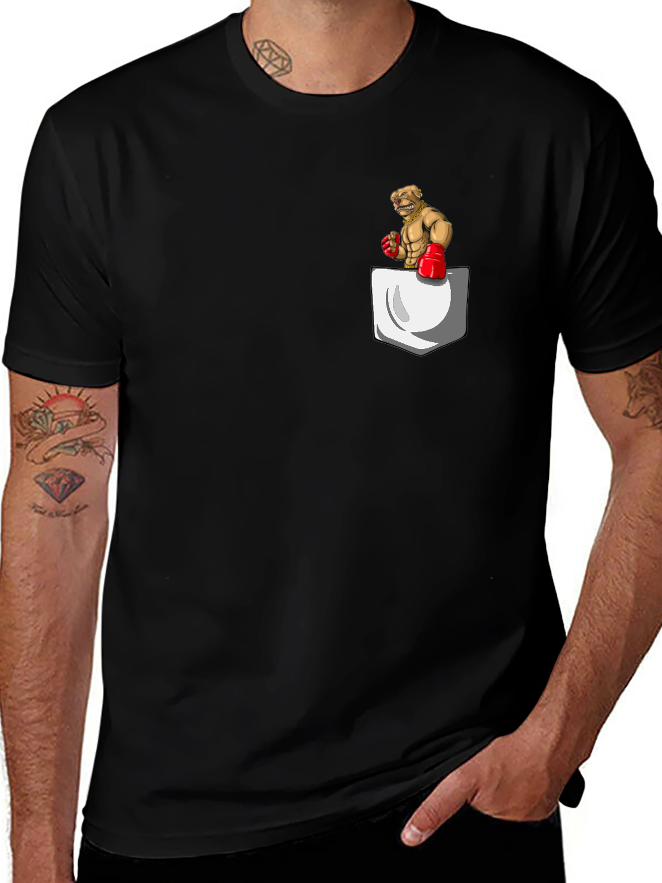 Boxer Dog Pocket Graphic Tee - Black