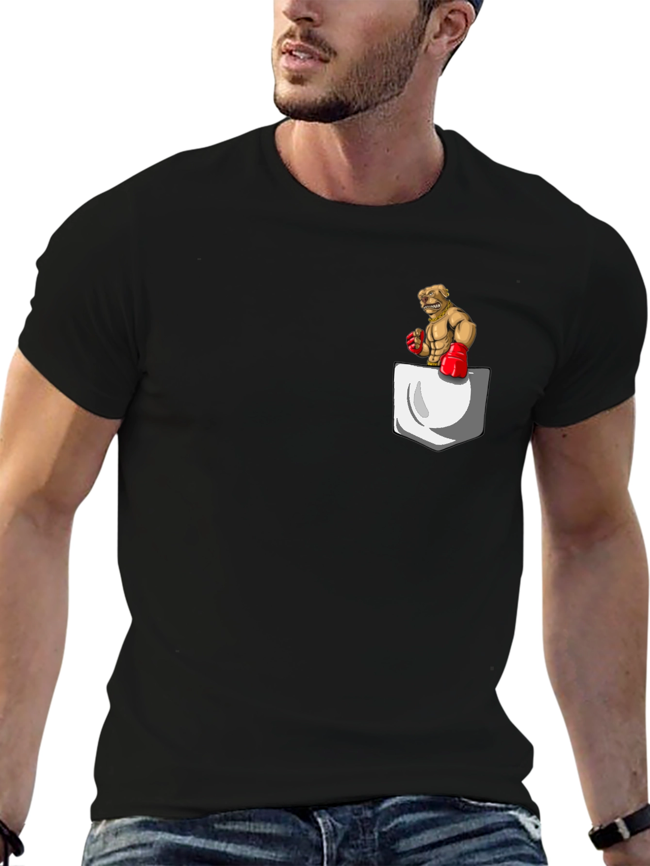 Boxer Dog Pocket Graphic Tee - Black