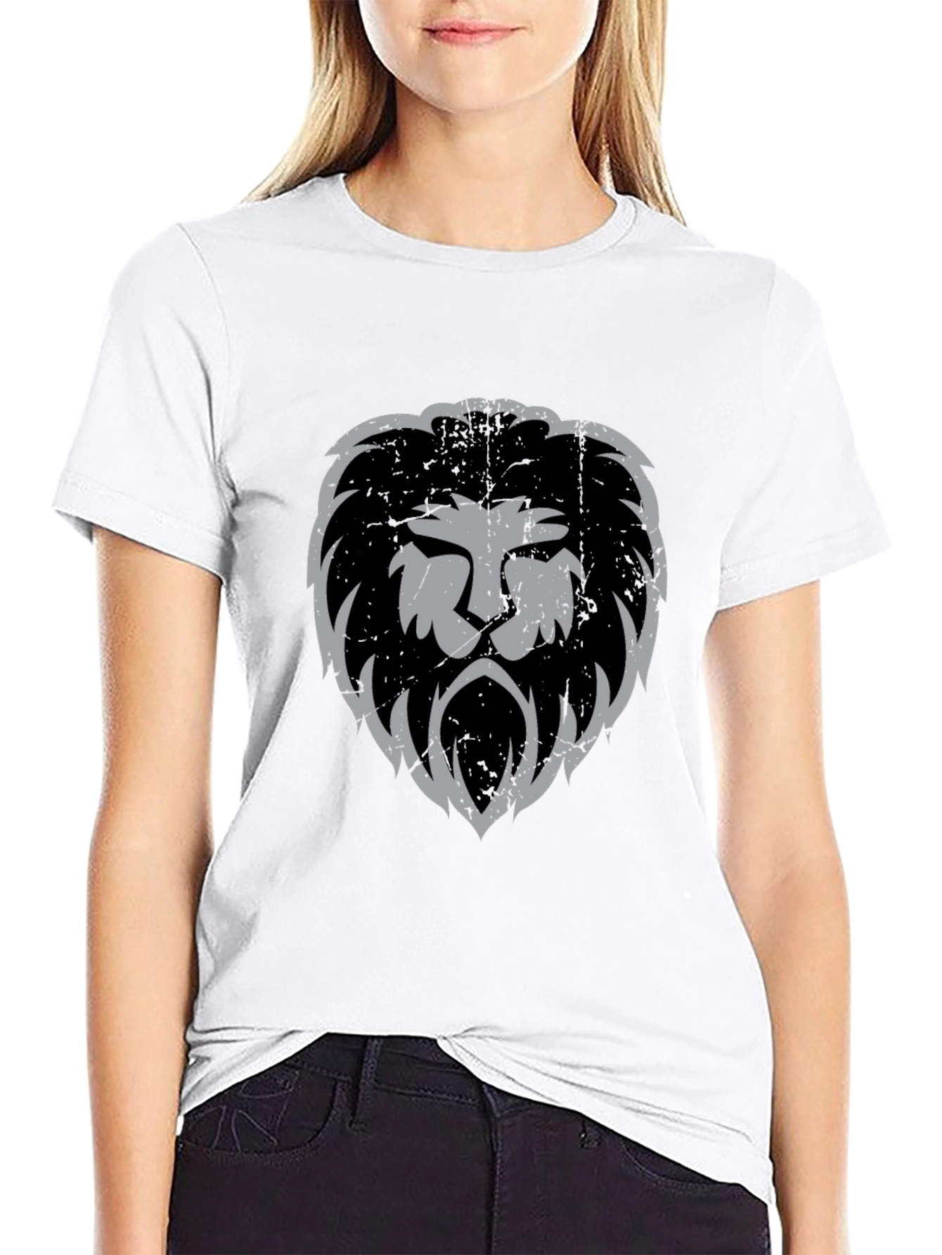 Lion Head Graphic Print Black T-Shirt