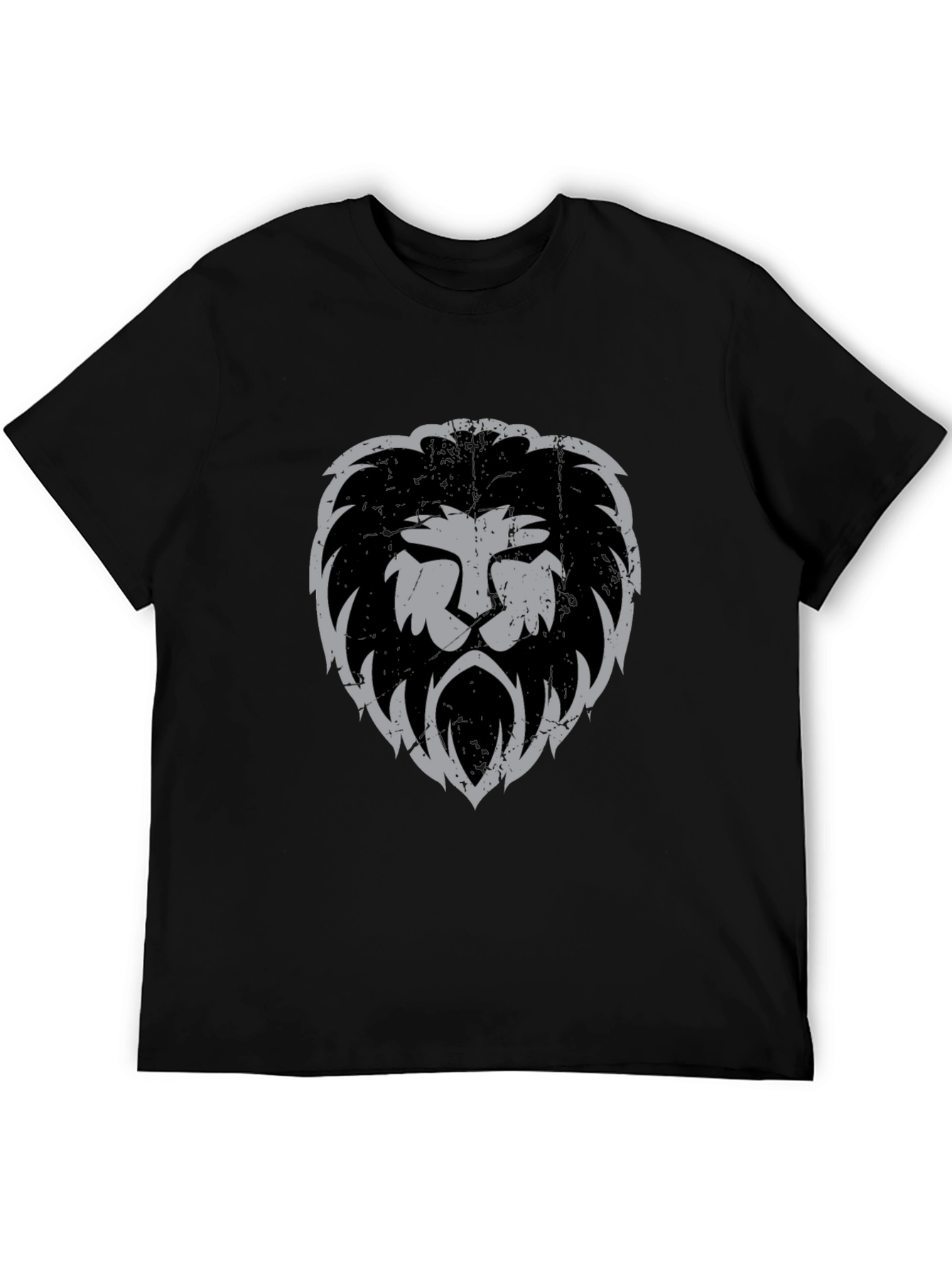 Lion Head Graphic Print Black T-Shirt