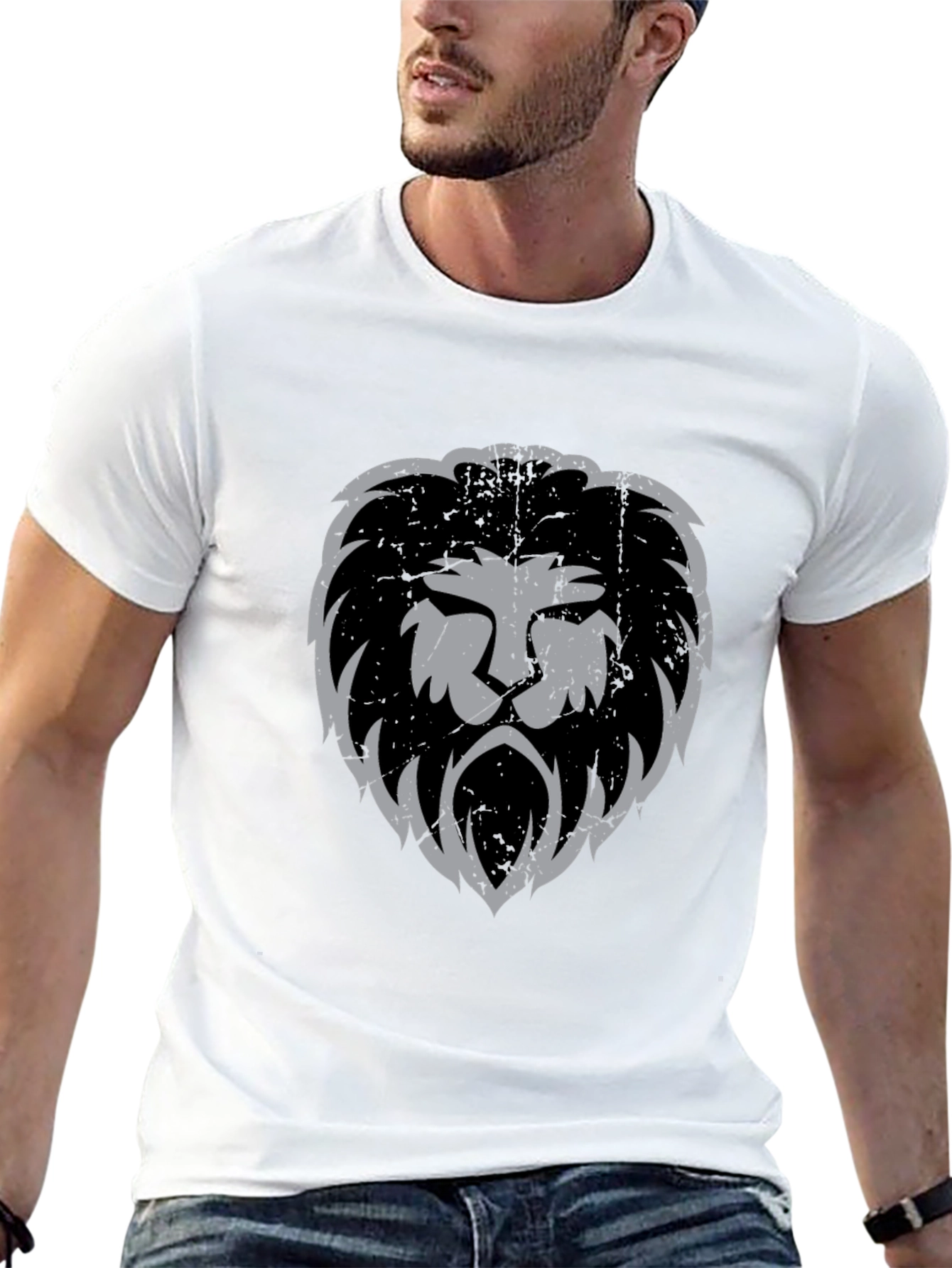 Lion Head Graphic Print Black T-Shirt