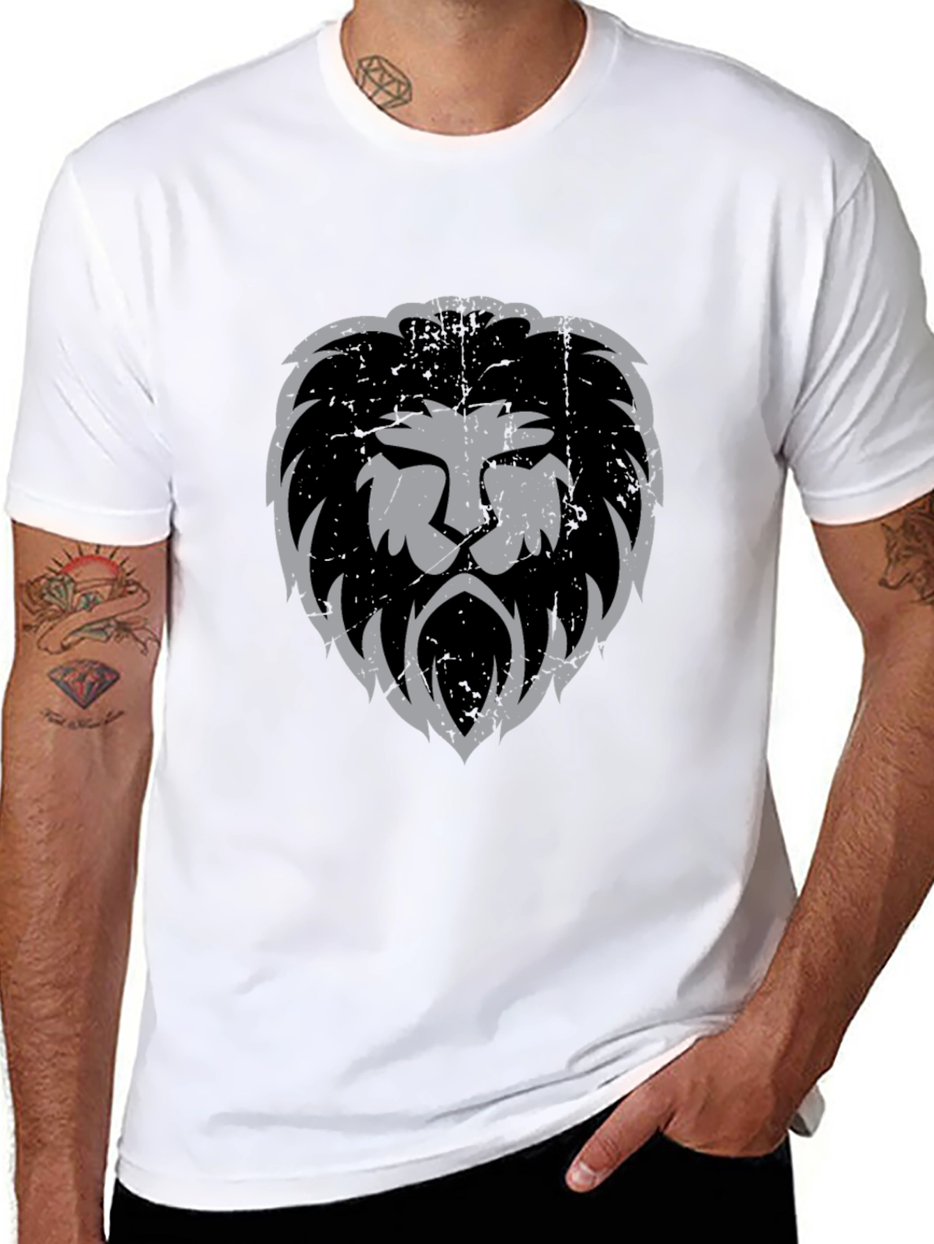 Lion Head Graphic Print Black T-Shirt