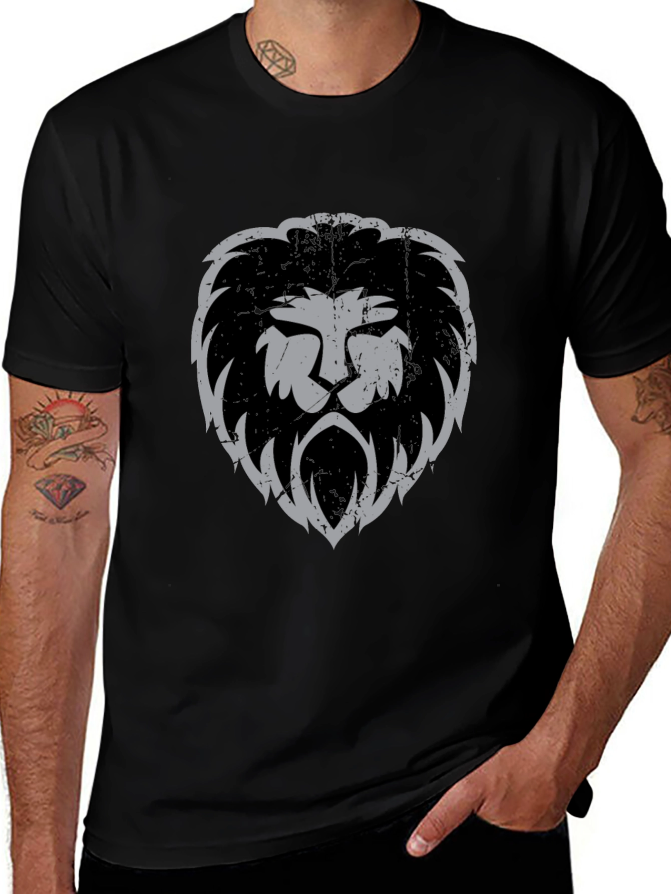 Lion Head Graphic Print Black T-Shirt