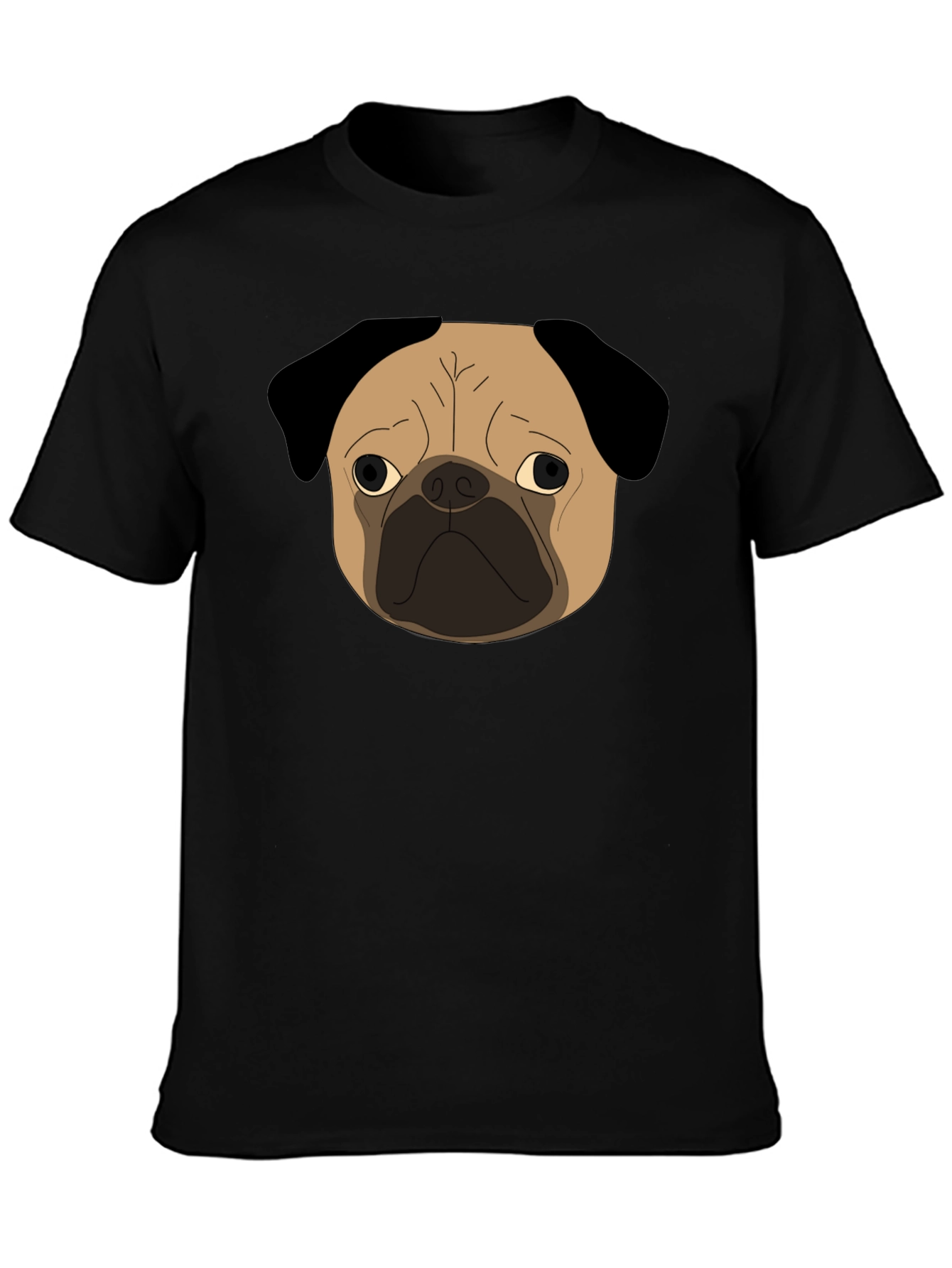 Pug Dog Face Graphic Black T-Shirt