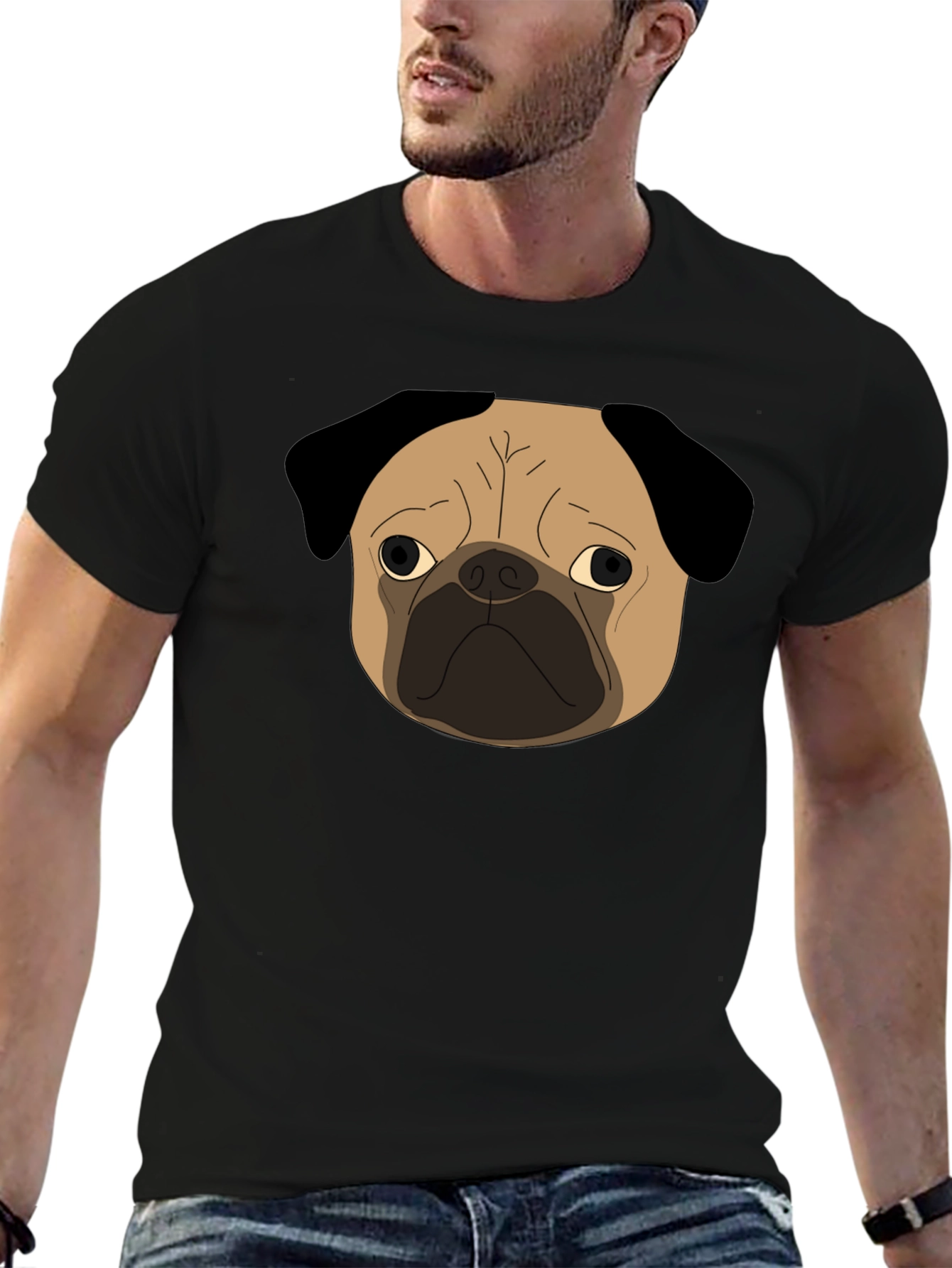 Pug Dog Face Graphic Black T-Shirt