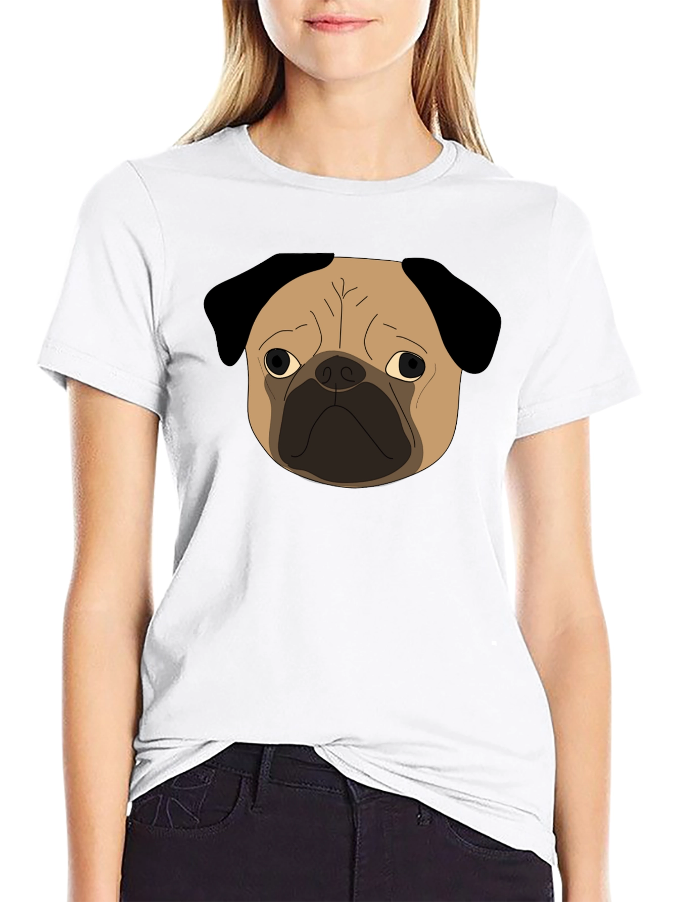 Pug Dog Face Graphic Black T-Shirt