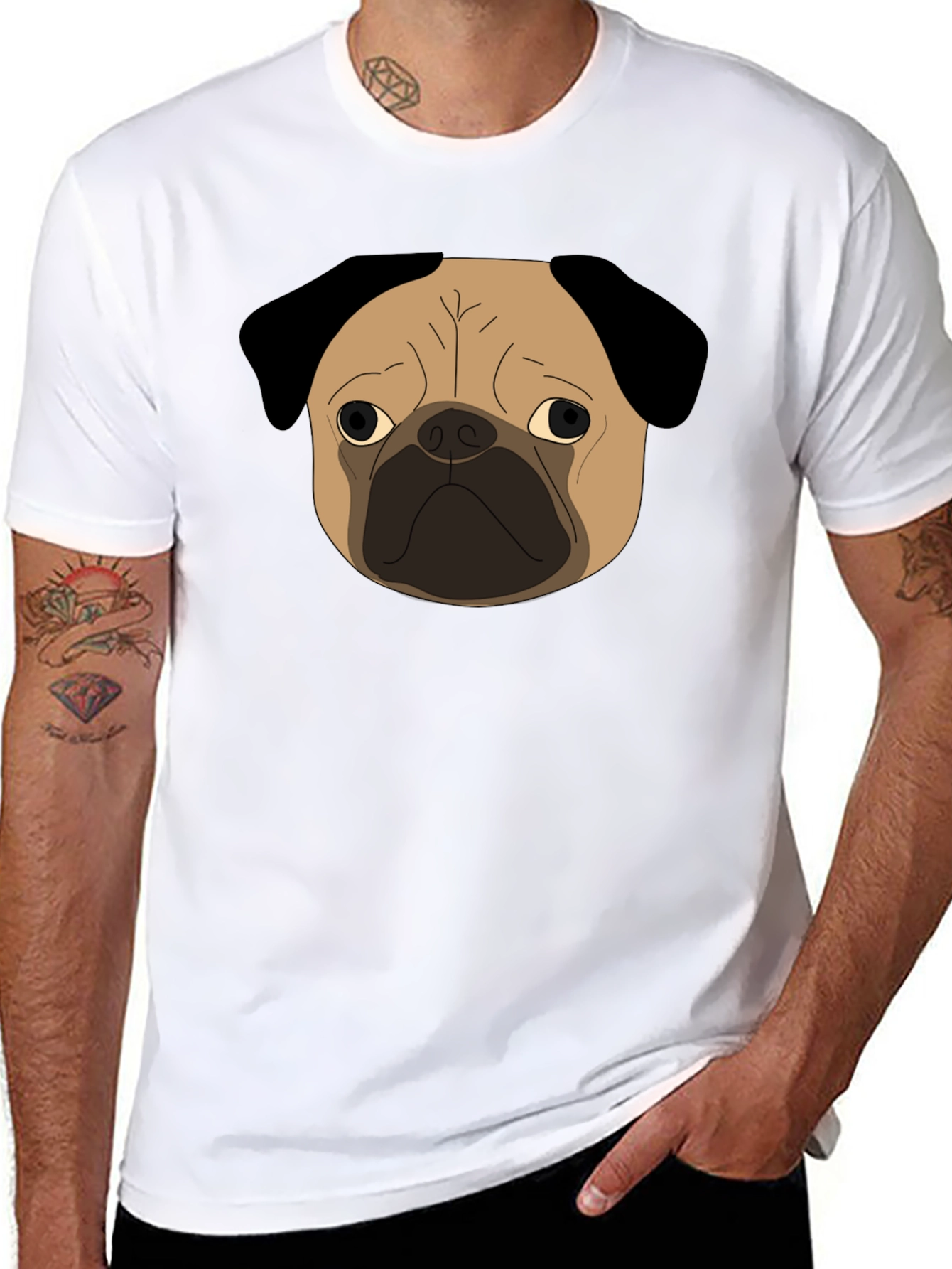 Pug Dog Face Graphic Black T-Shirt