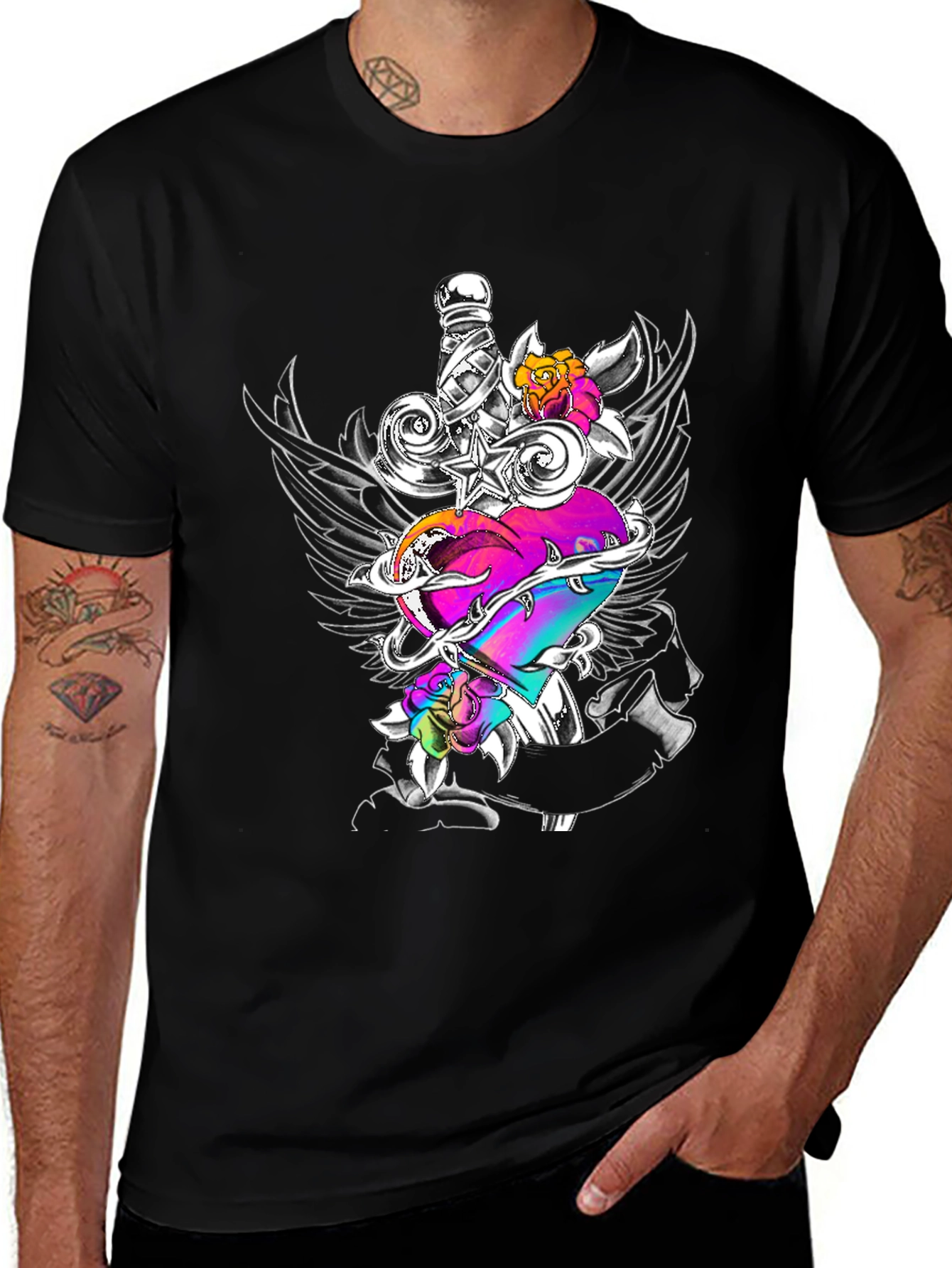 Heart & Sword Graphic Black Tee