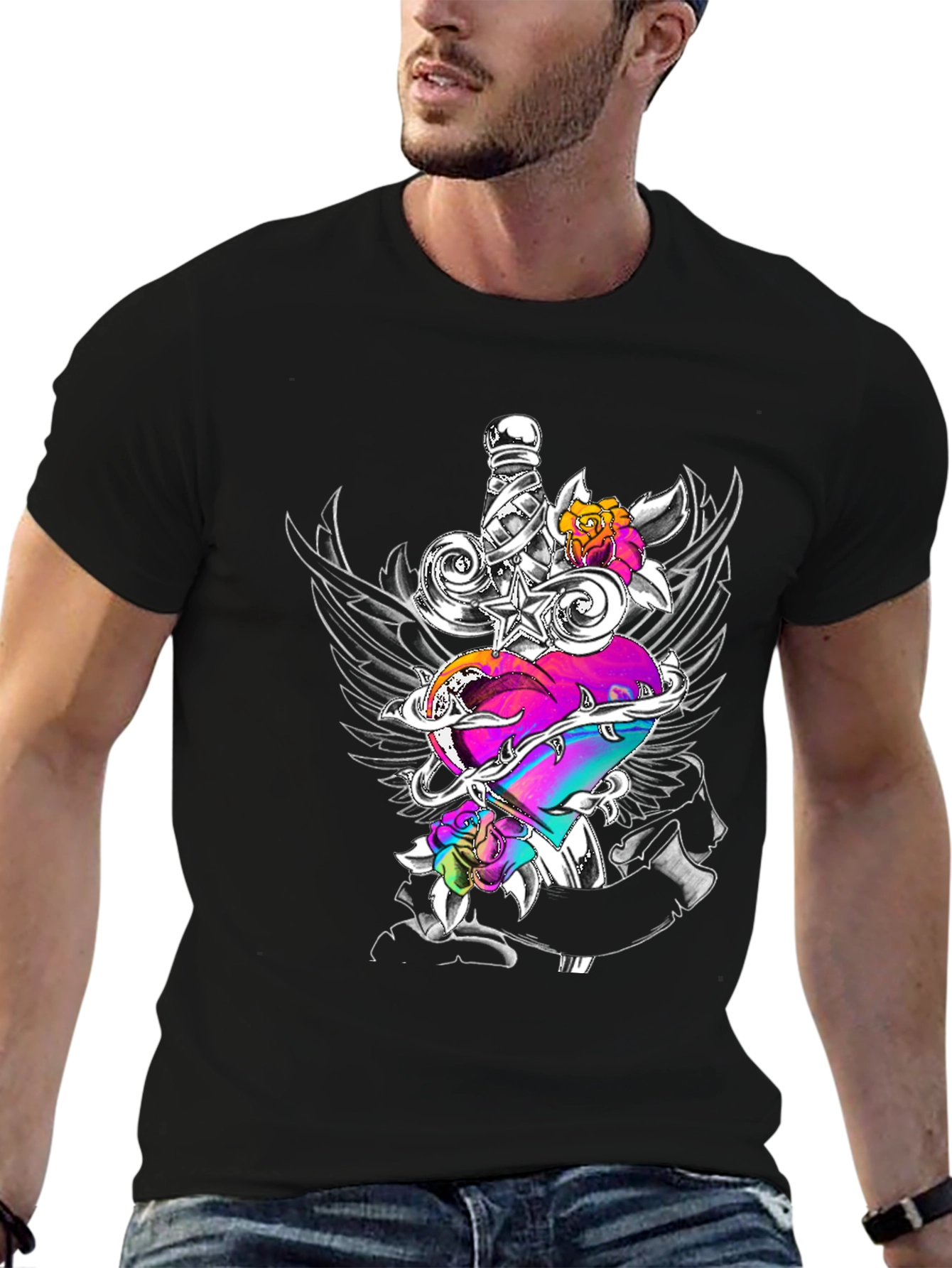 Heart & Sword Graphic Black Tee