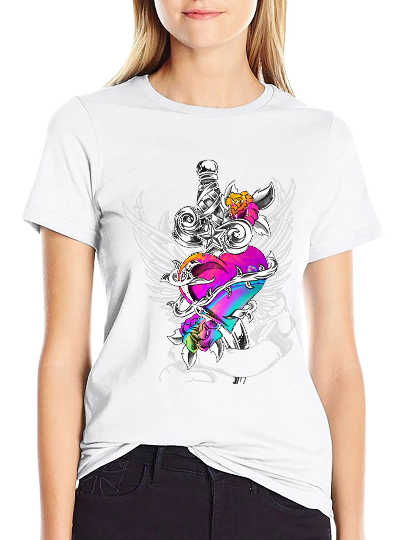 Heart & Sword Graphic Black Tee