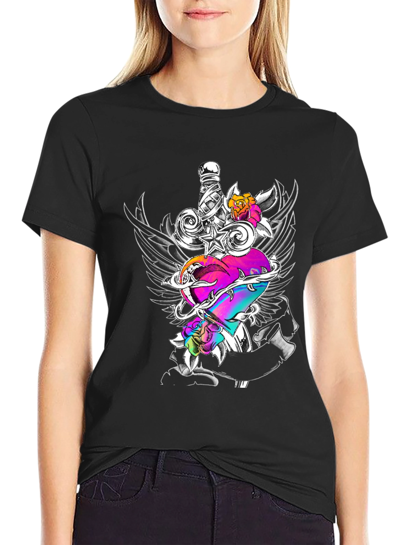 Heart & Sword Graphic Black Tee