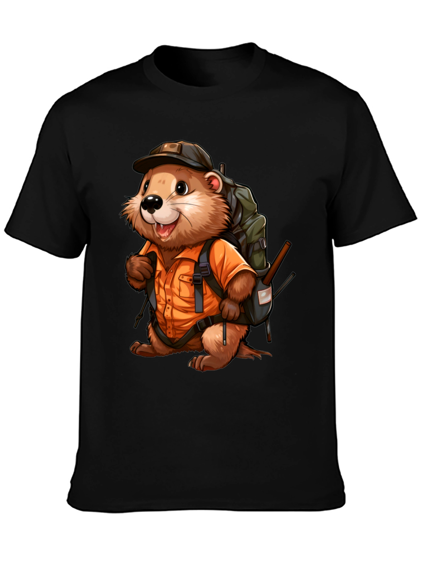 Cartoon Beaver Hiker Graphic T-Shirt
