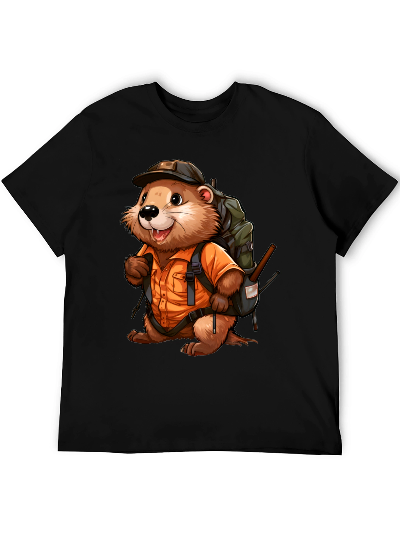 Cartoon Beaver Hiker Graphic T-Shirt