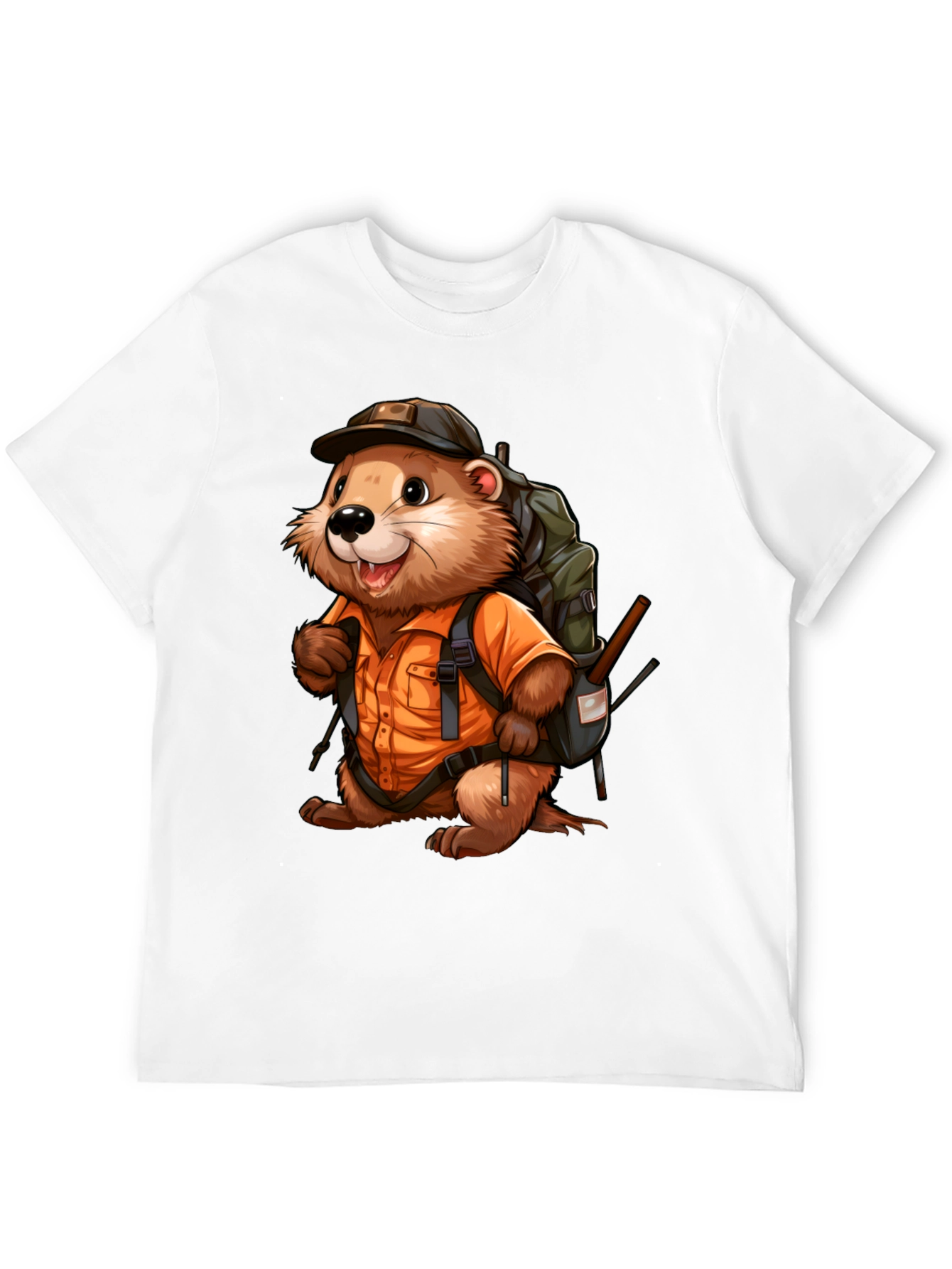 Cartoon Beaver Hiker Graphic T-Shirt
