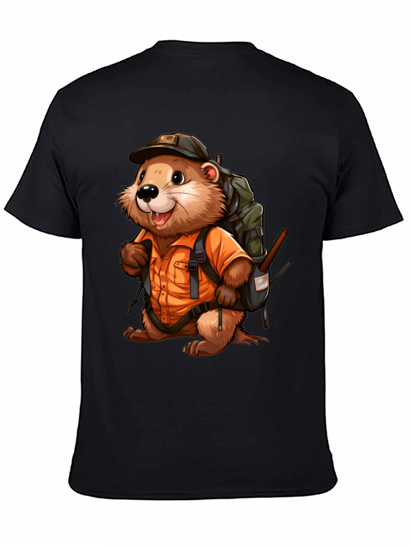 Cartoon Beaver Hiker Graphic T-Shirt
