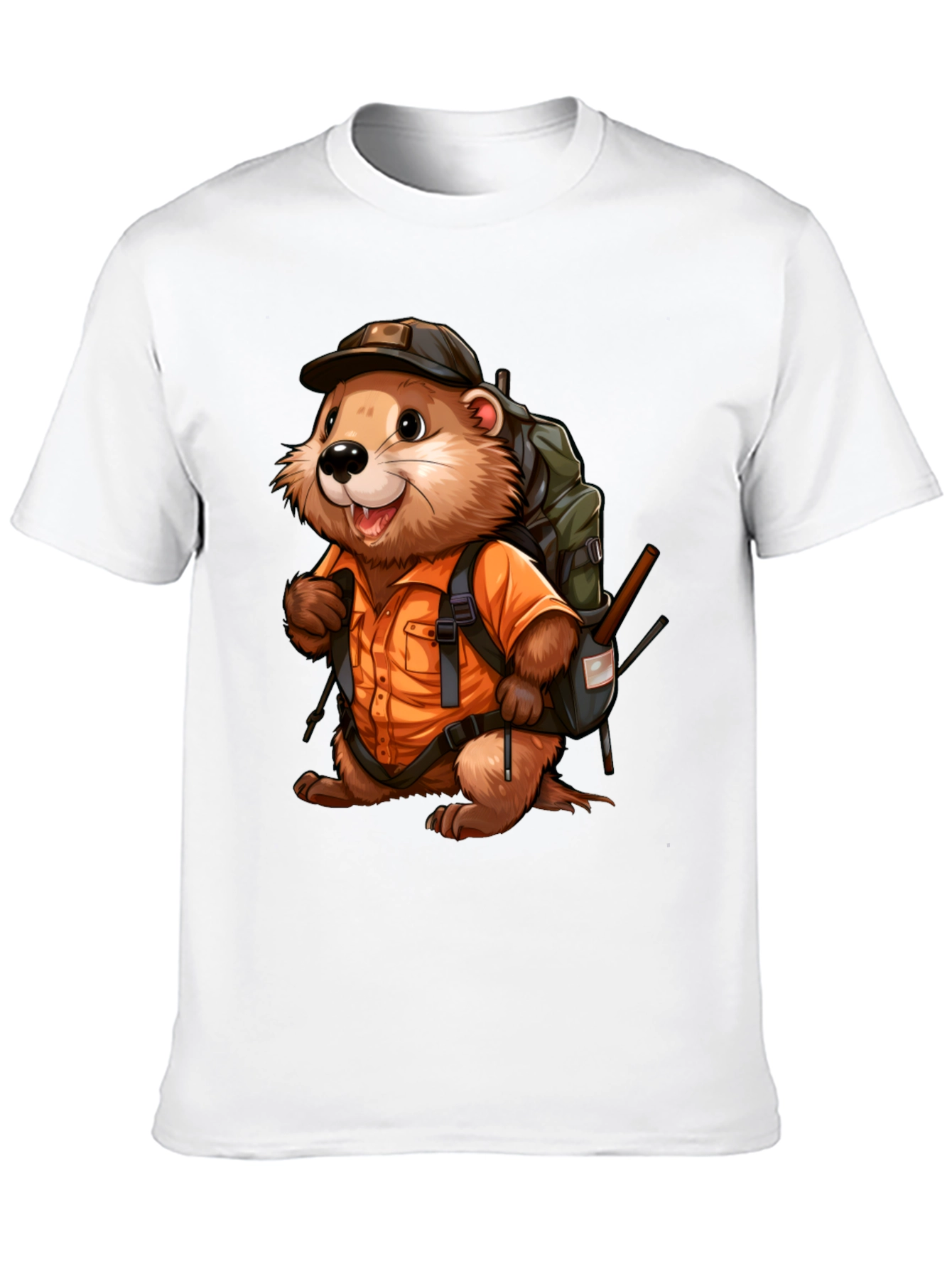 Cartoon Beaver Hiker Graphic T-Shirt