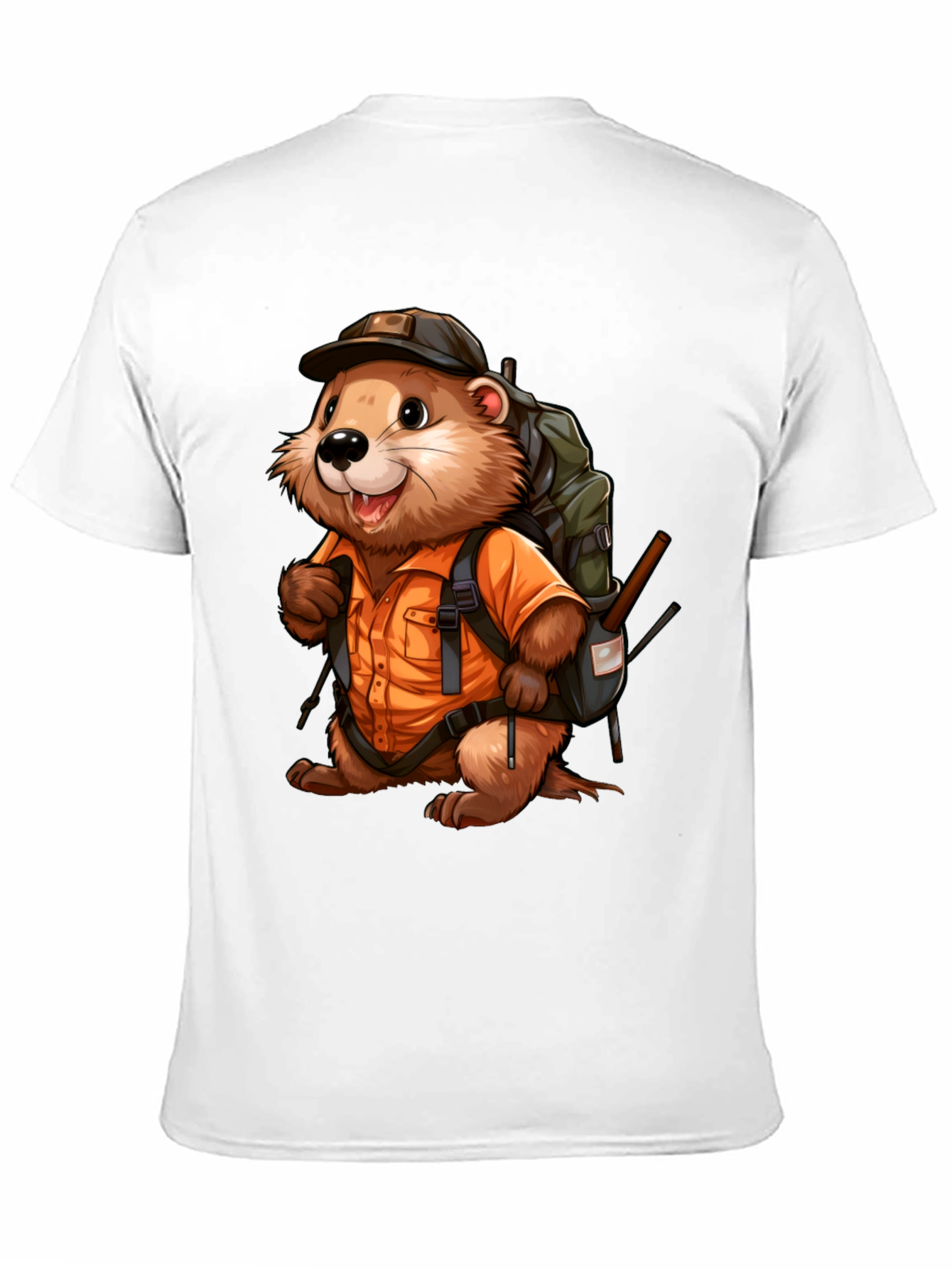Cartoon Beaver Hiker Graphic T-Shirt