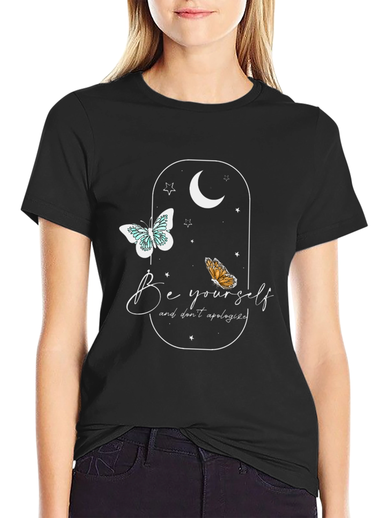 Be Yourself Butterfly Graphic Tee - Soft Black Shirt