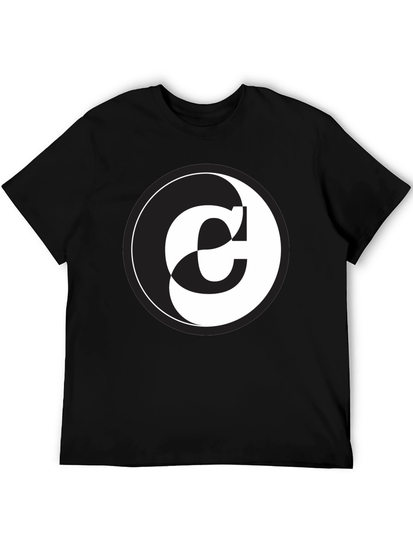 Yin Yang C Letter Graphic Black T-Shirt