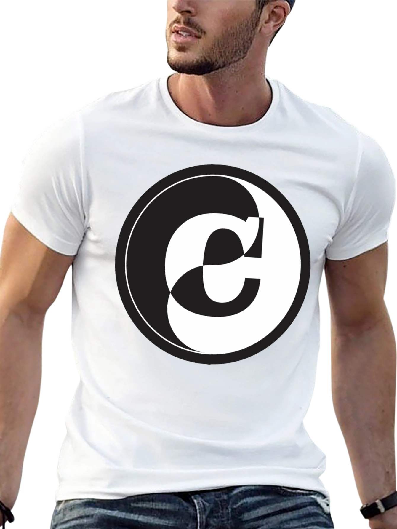 Yin Yang C Letter Graphic Black T-Shirt