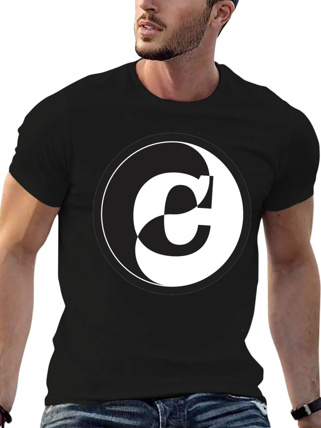 Yin Yang C Letter Graphic Black T-Shirt